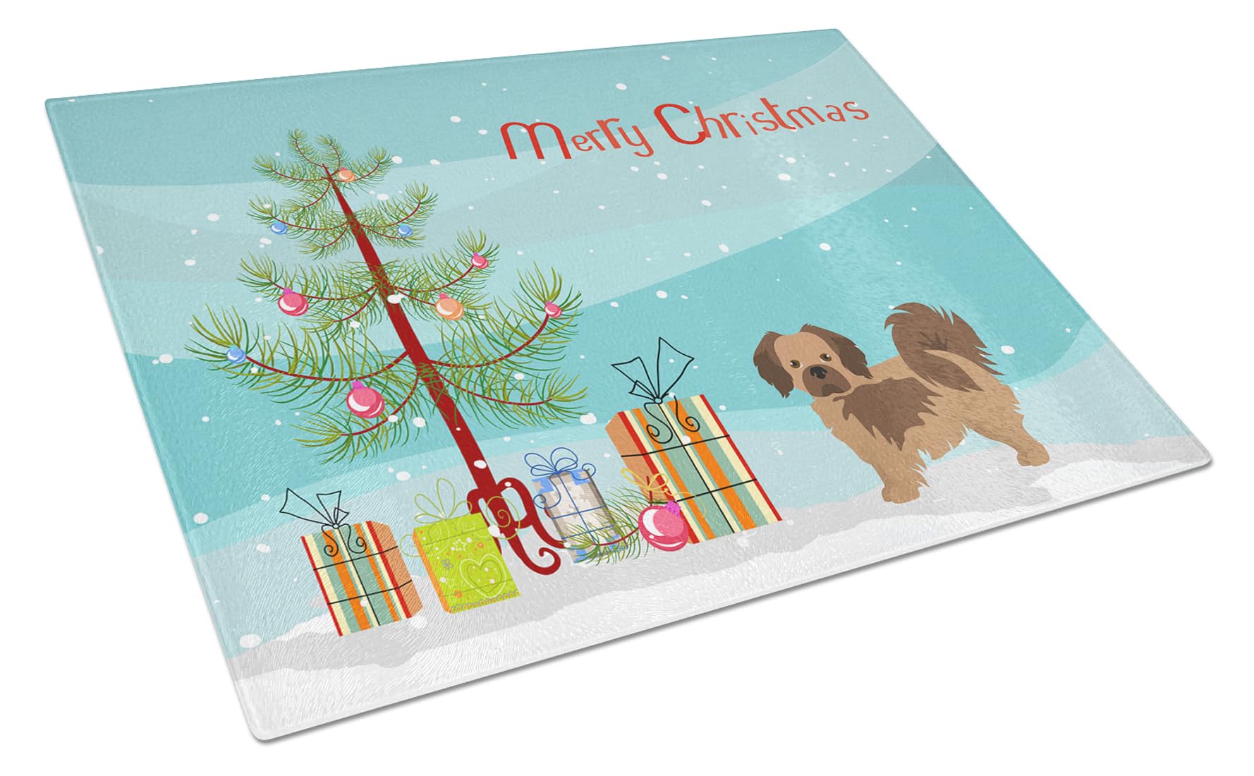 Tibetan Spaniel Christmas Tree Glass Cutting Board Large