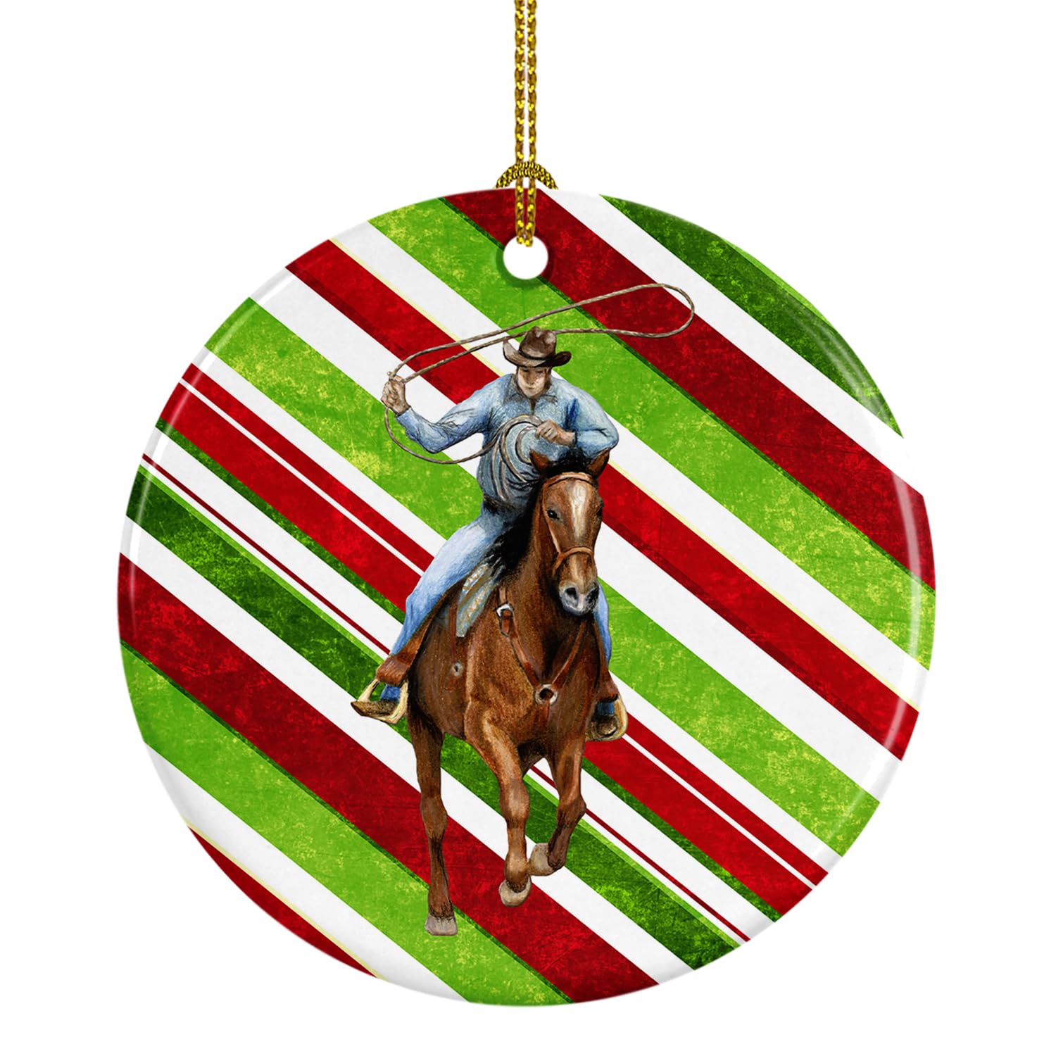 Horse Roper Candy Cane Holiday Christmas Ceramic Ornament SB3138CO1