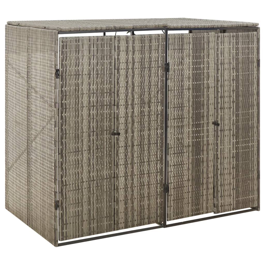 Double Wheelie Bin Shed Gray 55.1x31.5??46.1??Poly Rattan