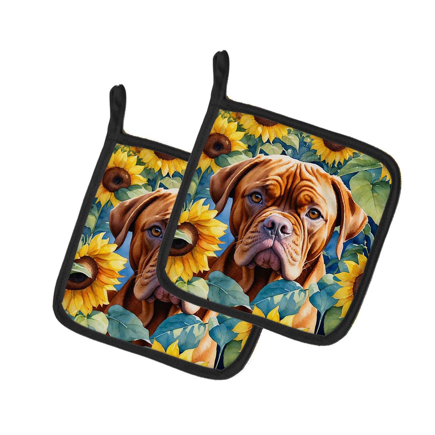 Dogue de Bordeaux in Sunflowers Pair of Pot Holders