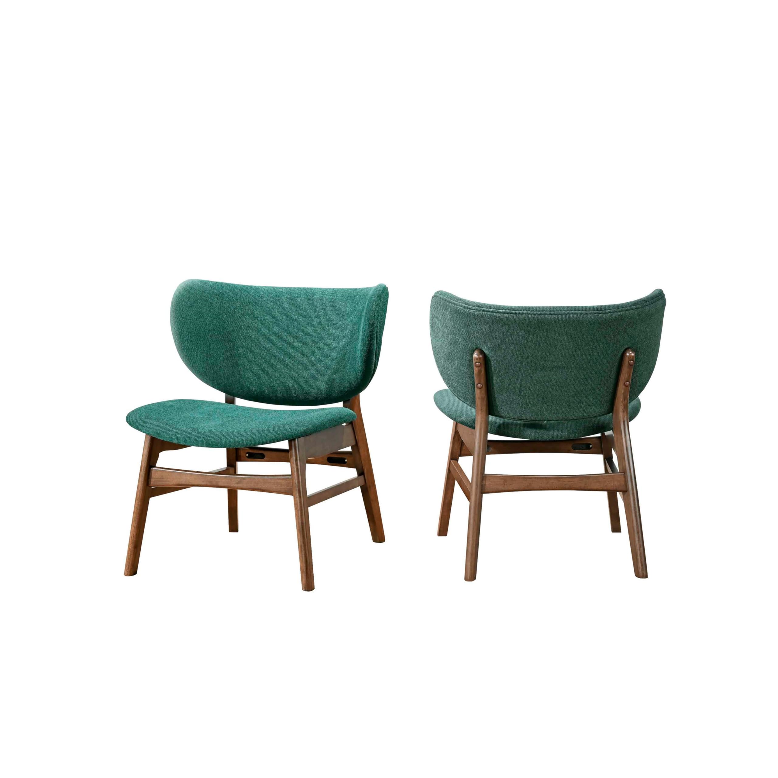 Isina Dining Side Chair, Rich Green Polyester, Walnut Brown Solid Wood
