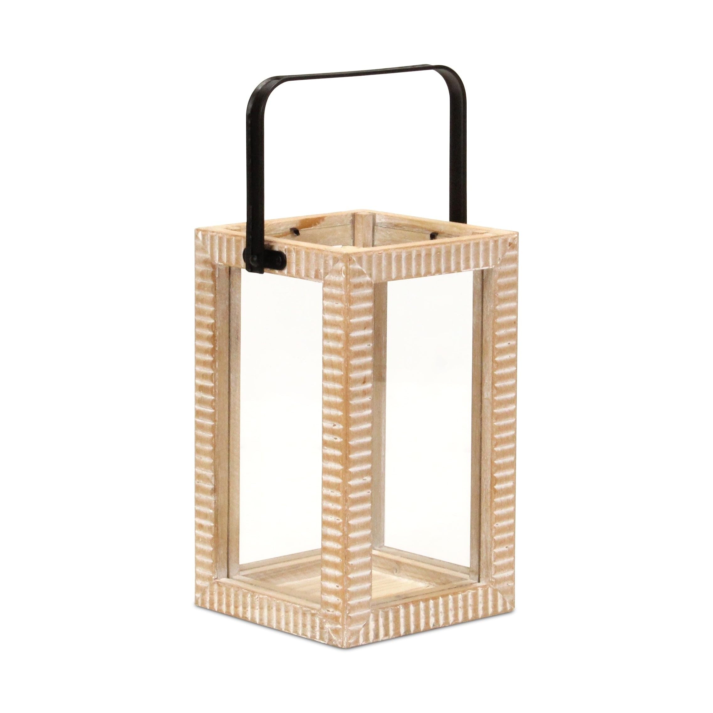 Abner Ridge Patterned Wood Lantern & Handle - Small