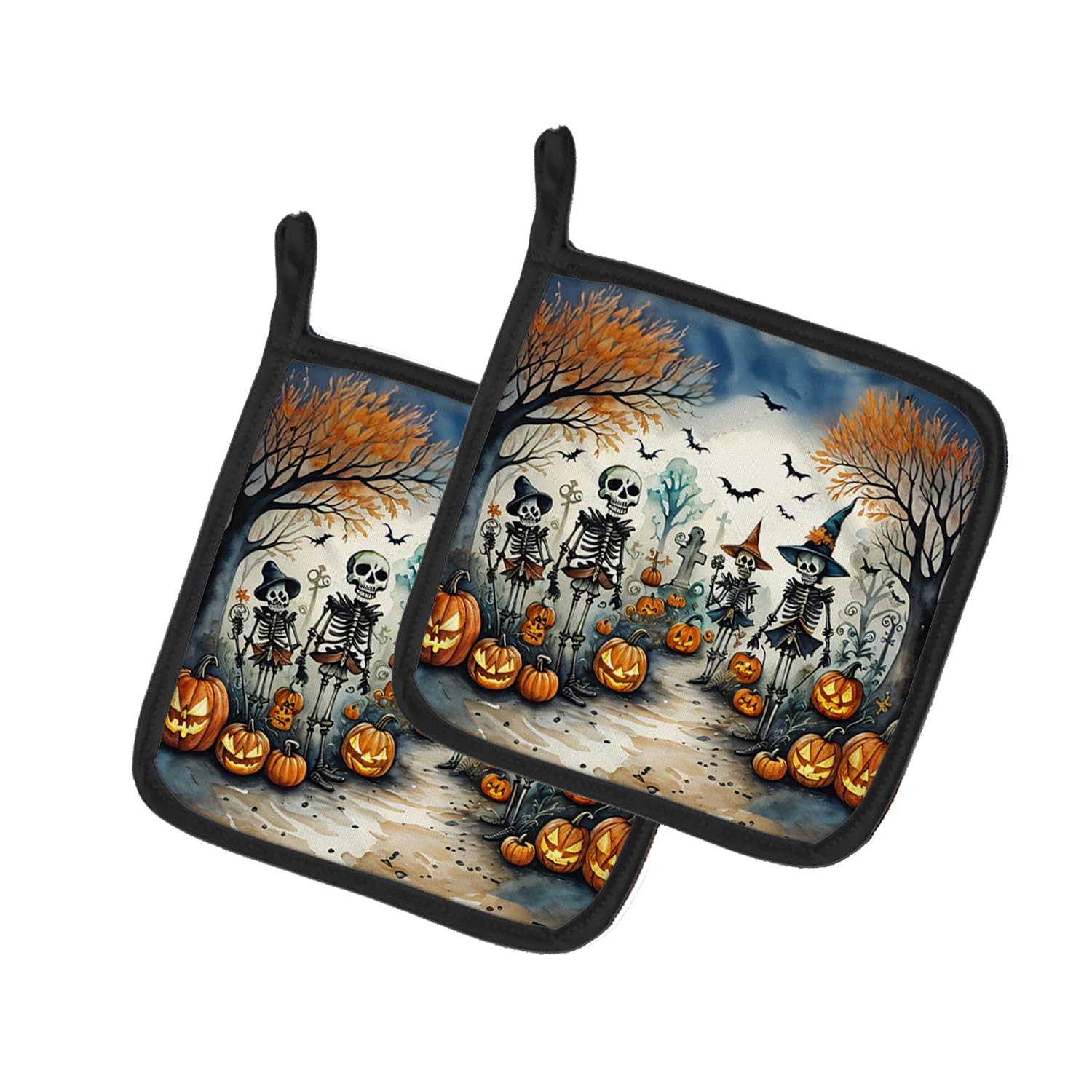 Calacas Skeletons Spooky Halloween Pair of Pot Holders
