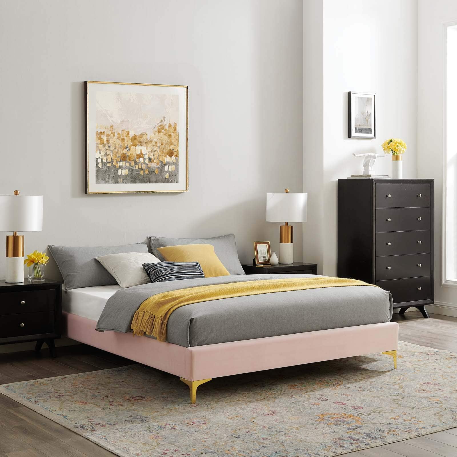 Sutton Twin Performance Velvet Bed Frame Pink
