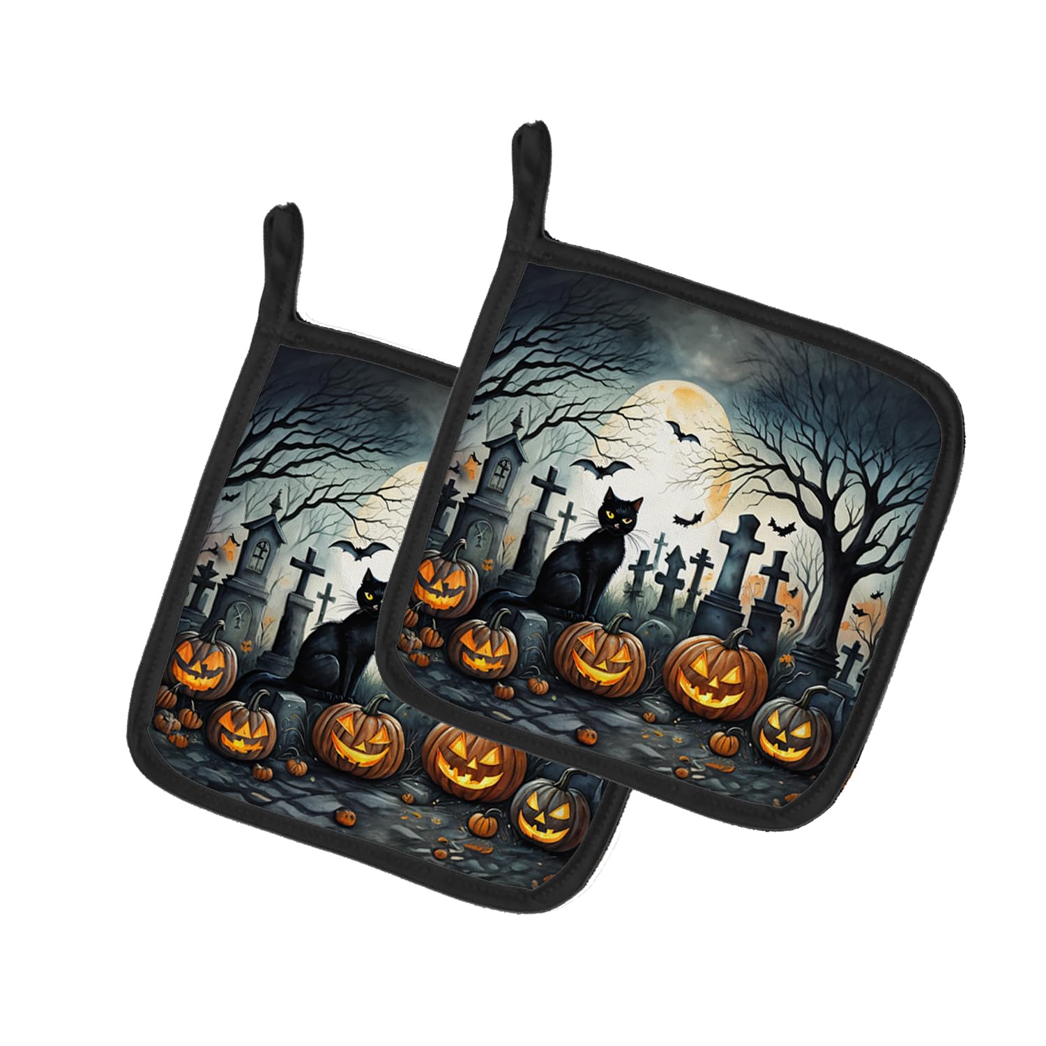 Black Cat Spooky Halloween Pair of Pot Holders