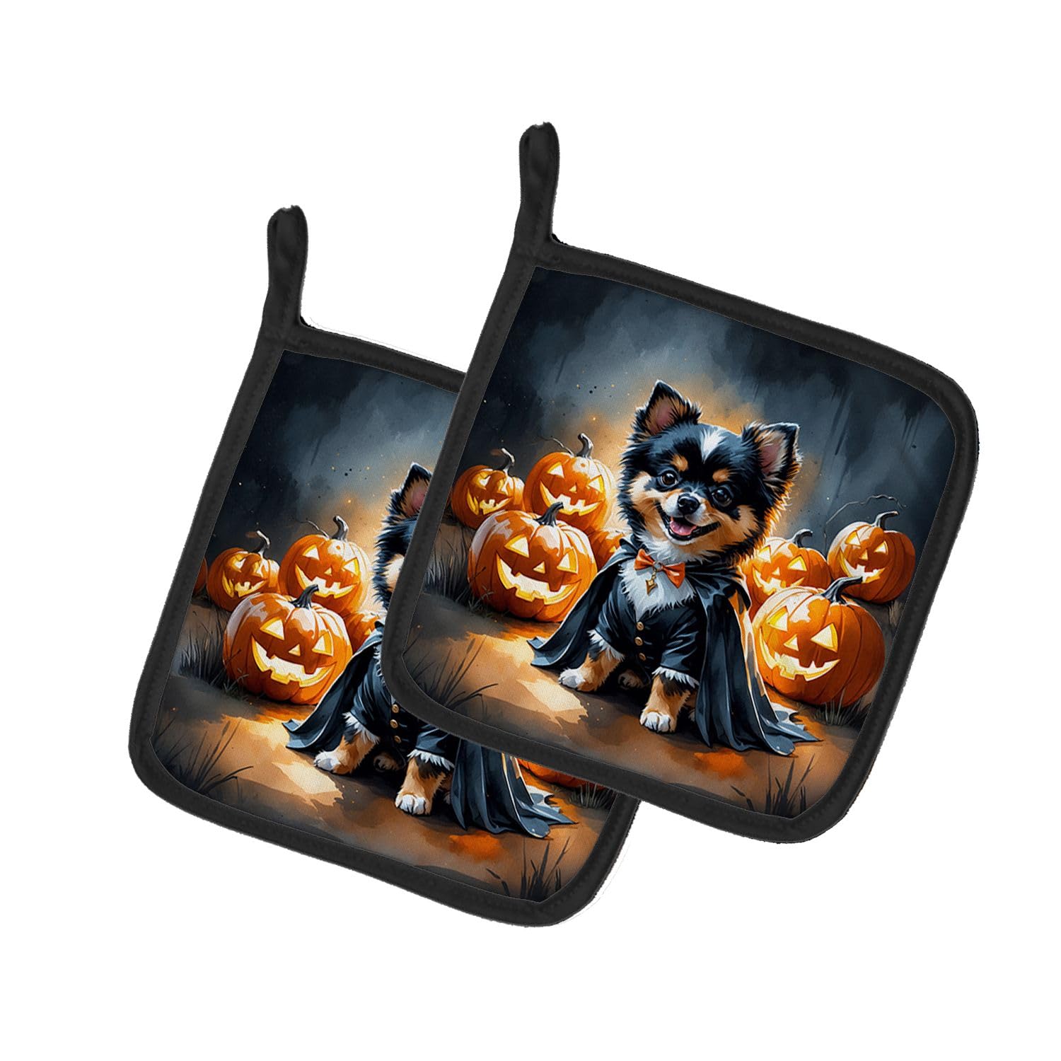 Carolines Treasures Balck and Tan Pomeranian Puppy Halloween Pair of Pot Holders Kitchen Heat Resistant Pot Holders Sets Oven Hot Pads for Cooking Baking BBQ, 7 1/2 x 7 1/2