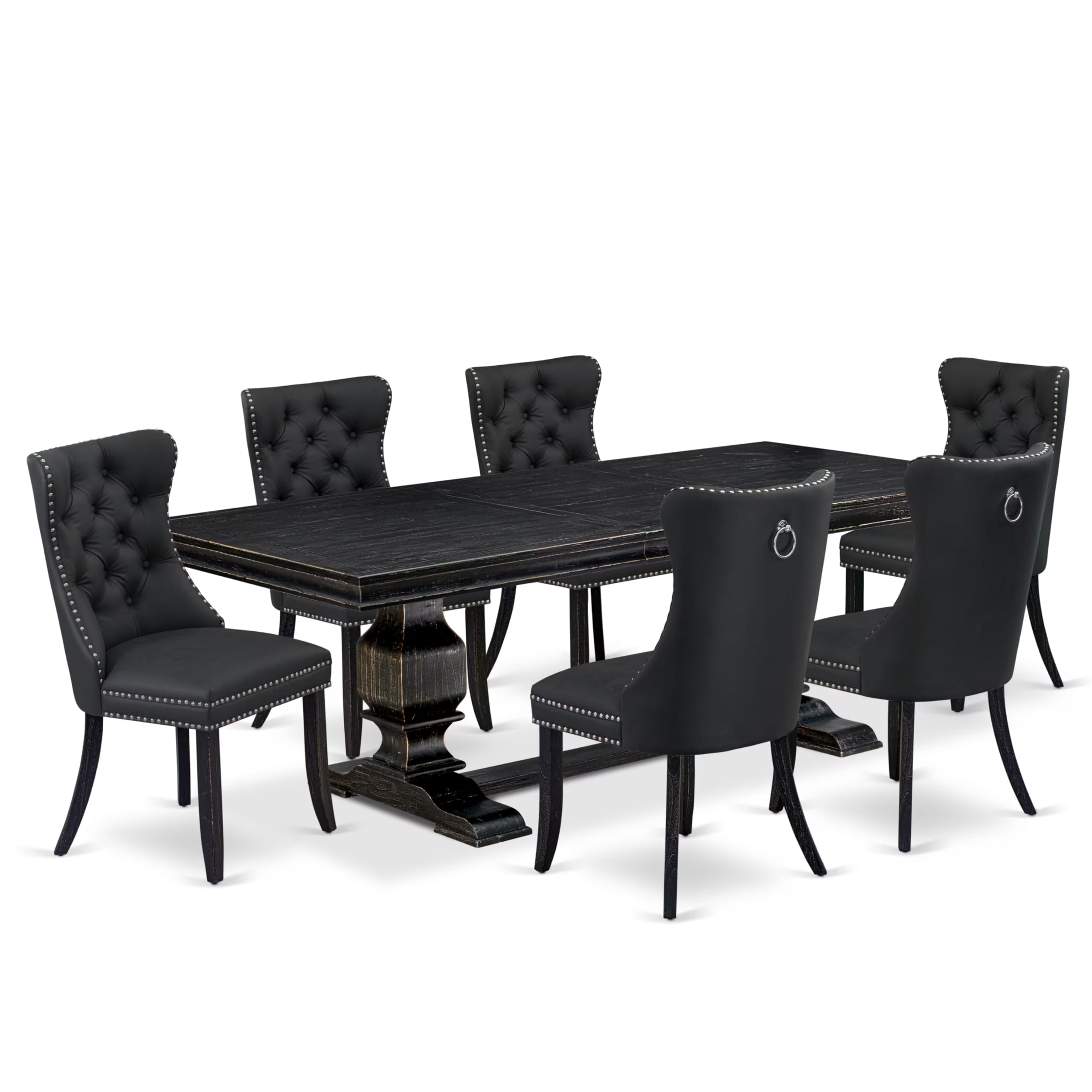 7 Pieces Dining Set Contains a Rectangle Kitchen Table and 6 Modern Chairs