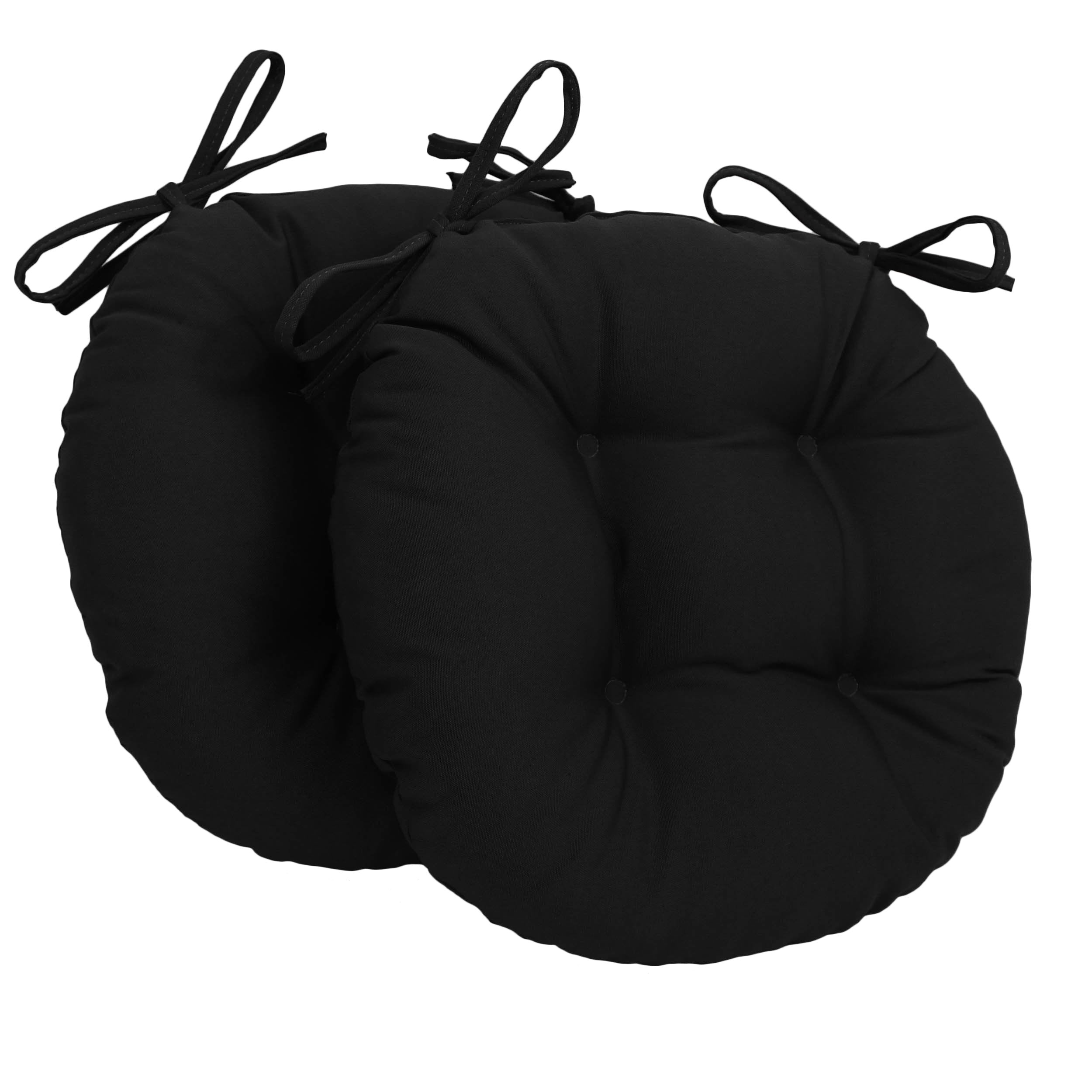 16-inch Solid Twill Round Tufted Chair Cushions (Set of 2) - Black