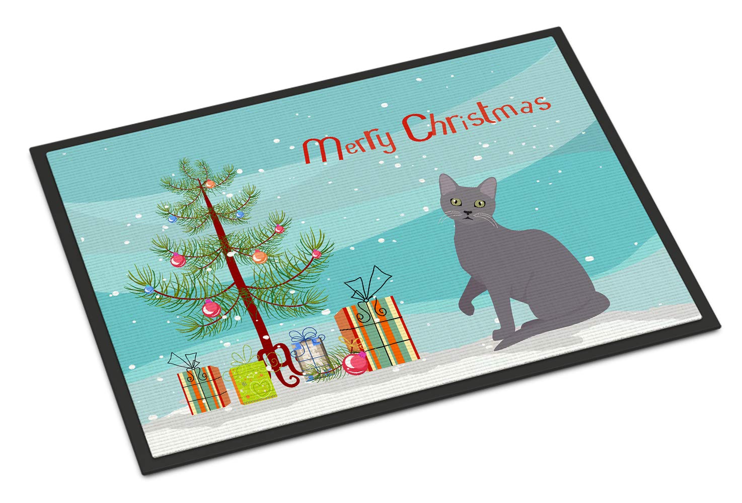 Carolines Treasures CK4773MAT Korat Cat Merry Christmas Doormat 18x27 Front Door Mat Indoor Outdoor Rugs for Entryway, Non Slip Washable Low Pile, 18H X 27W