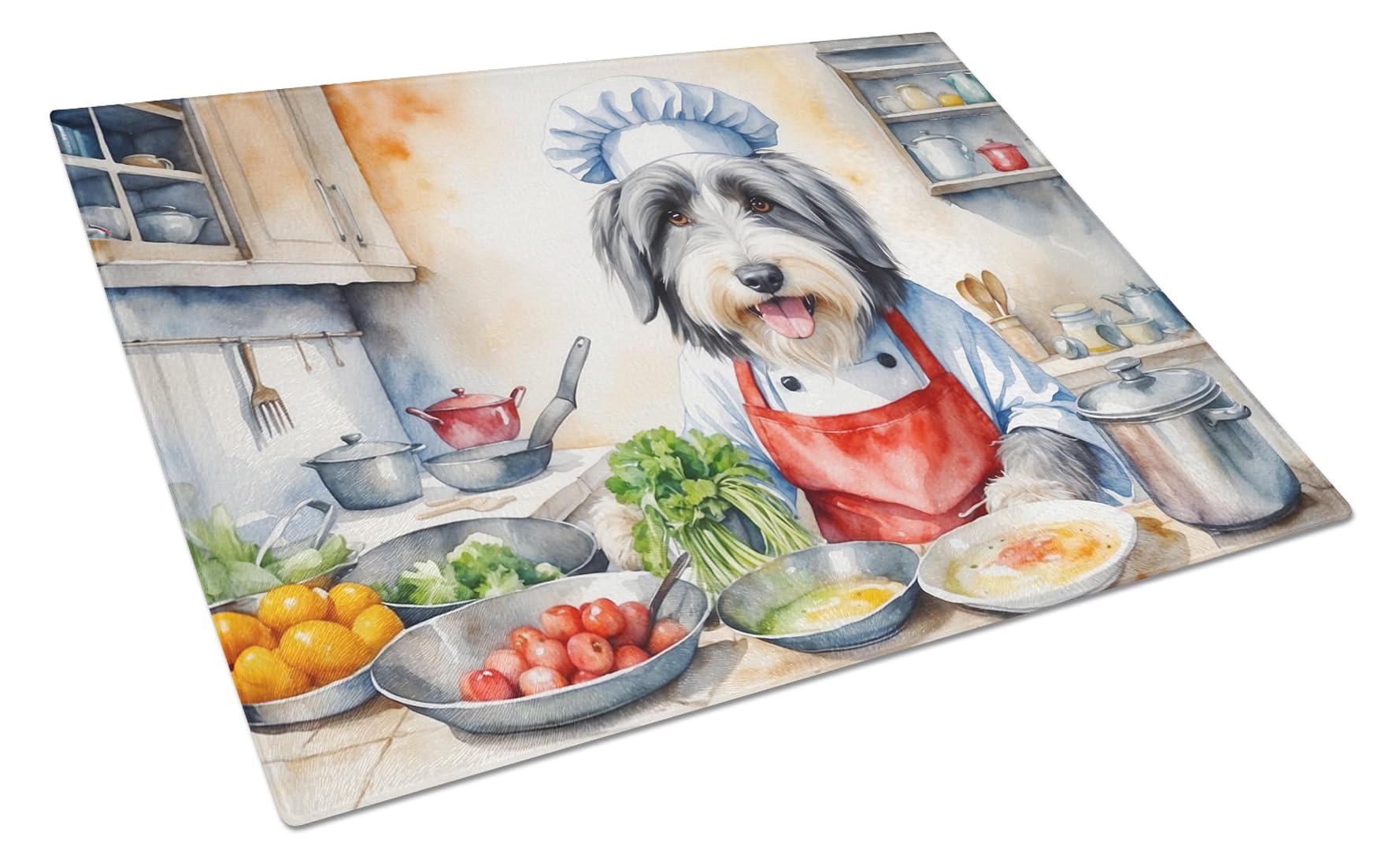 Carolines Treasures DAC6198LCB Bearded Collie The Chef Glass Cutting Board Decorative Tempered Glass Kitchen Cutting and Serving Board Large Size Chopping Board