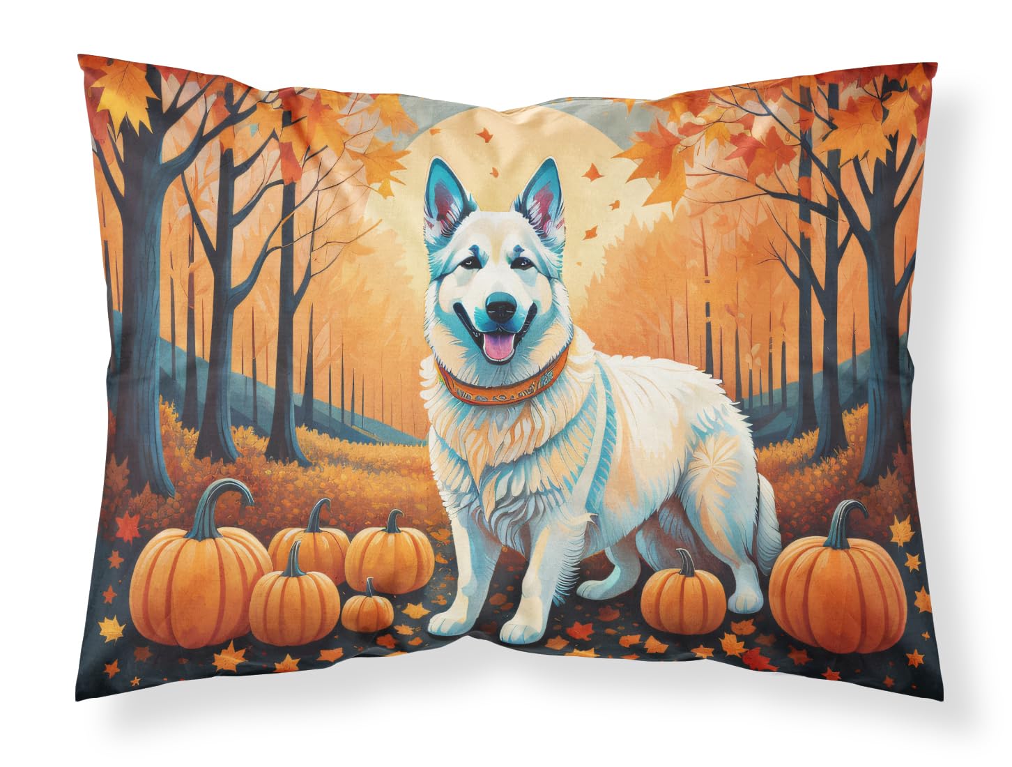 Carolines Treasures DAC1047PILLOWCASE White German Shepherd Fall Fabric Standard Pillowcase Lightweight Super Soft Easy Care Decorative Artwork Pillowcase, Standard