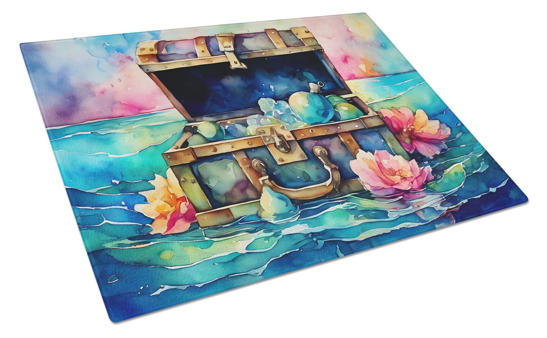 Carolines Treasures DAC2836LCB Treasure Chest Glass Cutting Board Large Decorative Tempered Glass Kitchen Cutting and Serving Board Large Size Chopping Board