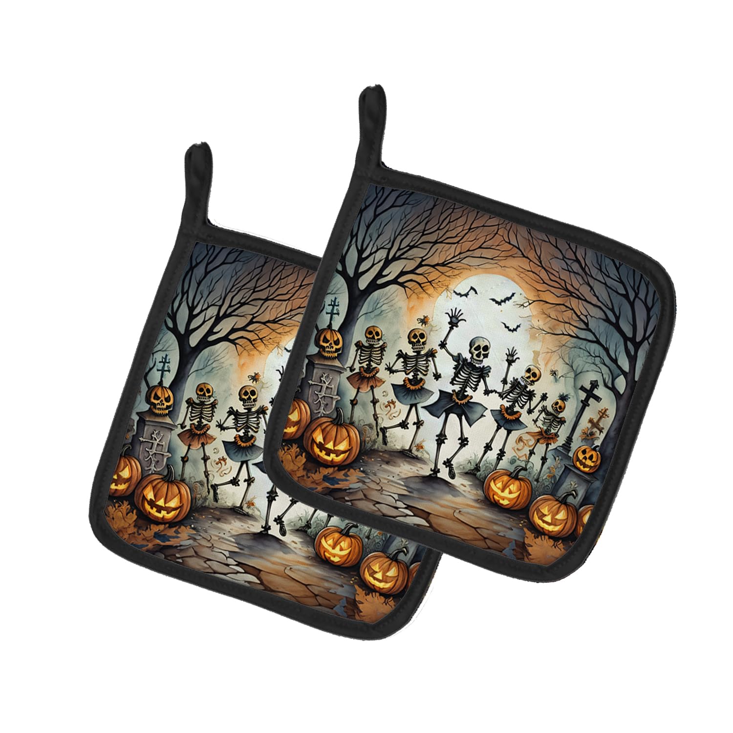 Dancing Skeletons Spooky Halloween Pair of Pot Holders