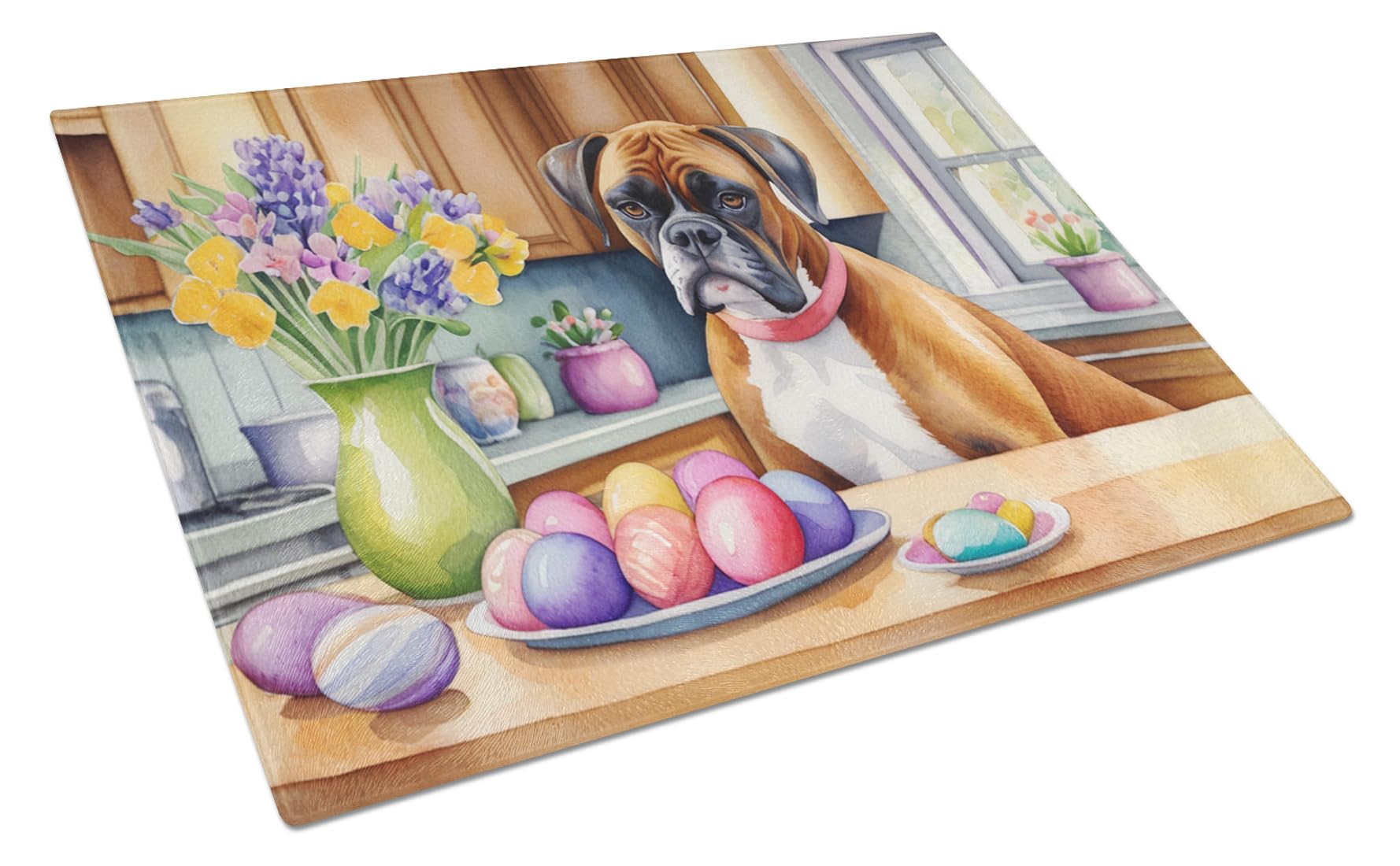 Carolines Treasures DAC6773LCB Decorating Easter Boxer Glass Cutting Board Decorative Tempered Glass Kitchen Cutting and Serving Board Large Size Chopping Board