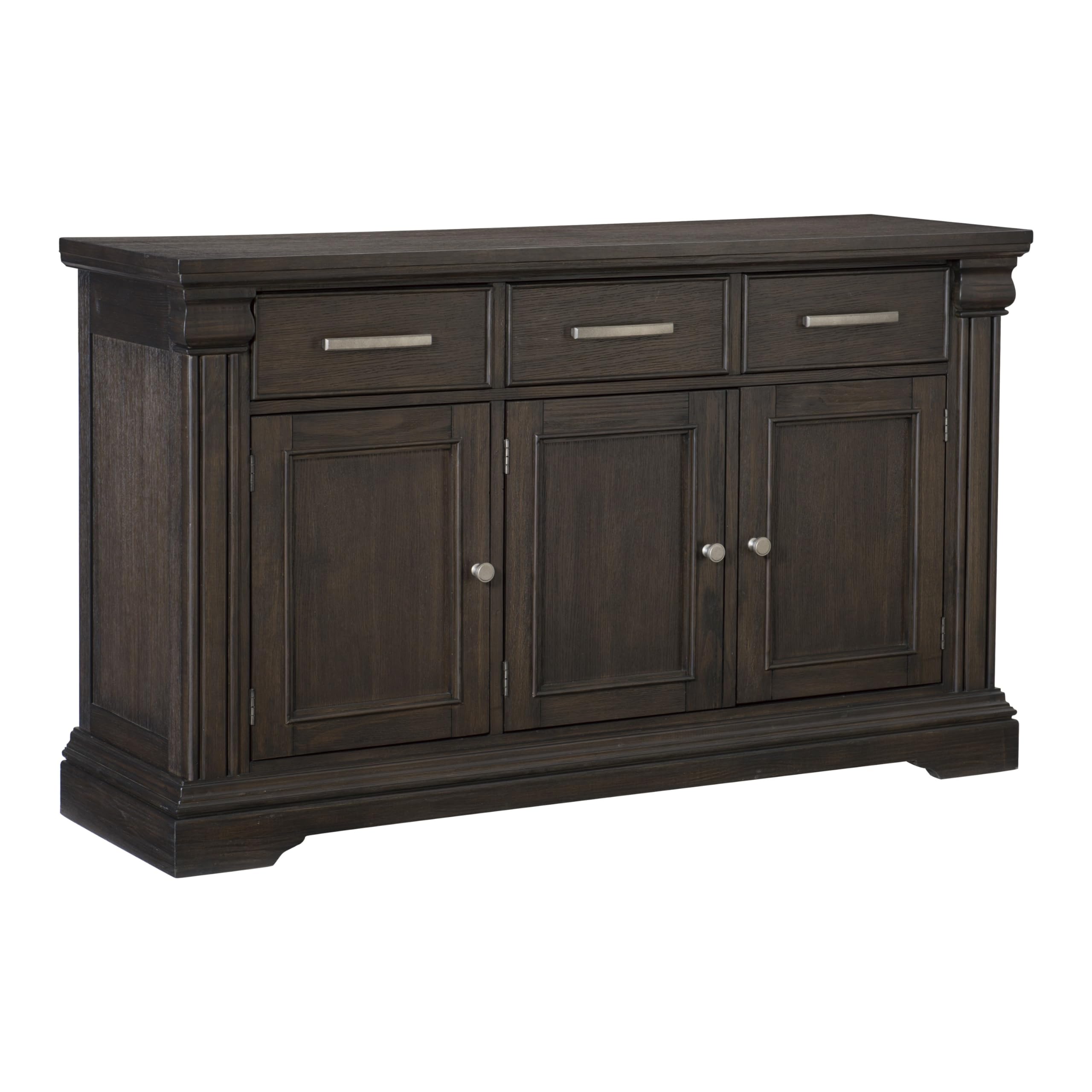 Ruth 60 Inch Sideboard Server Buffet, 3 Drawer 3 Cabinet, Rustic Brown Wood