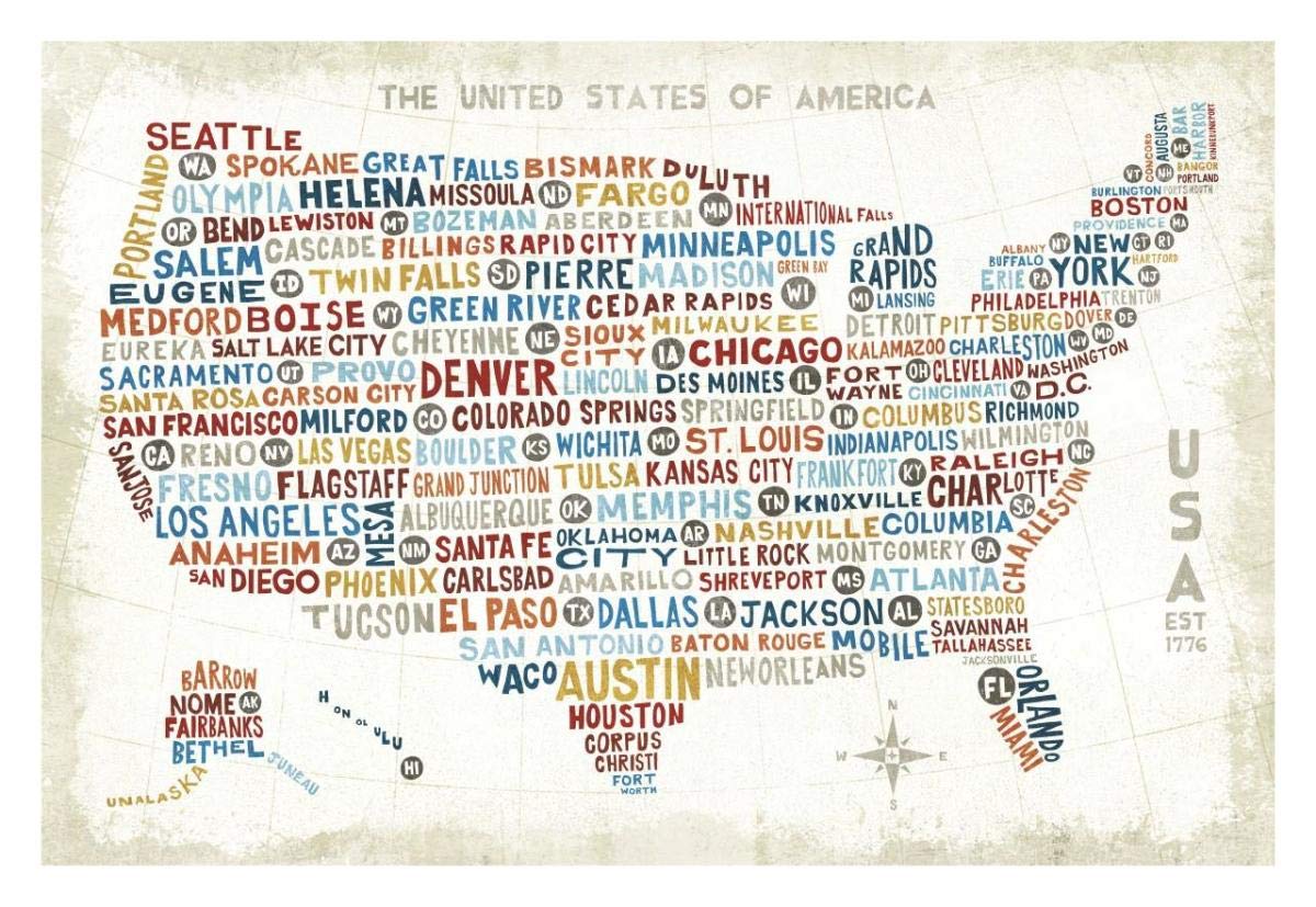 US City Map -Paper Art-32x22”