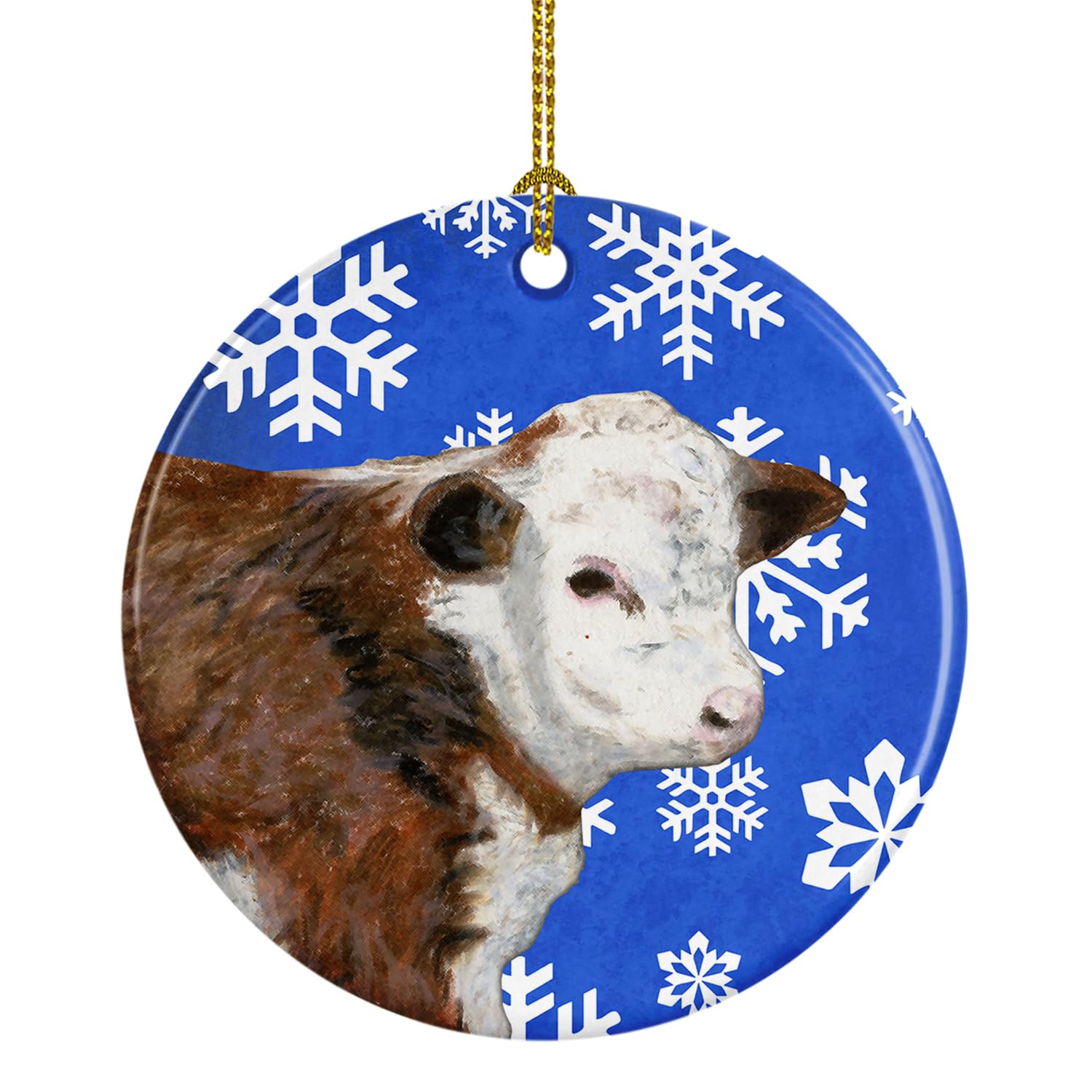 Baby Calf Winter Snowflakes Holiday Ceramic Ornament SB3144CO1