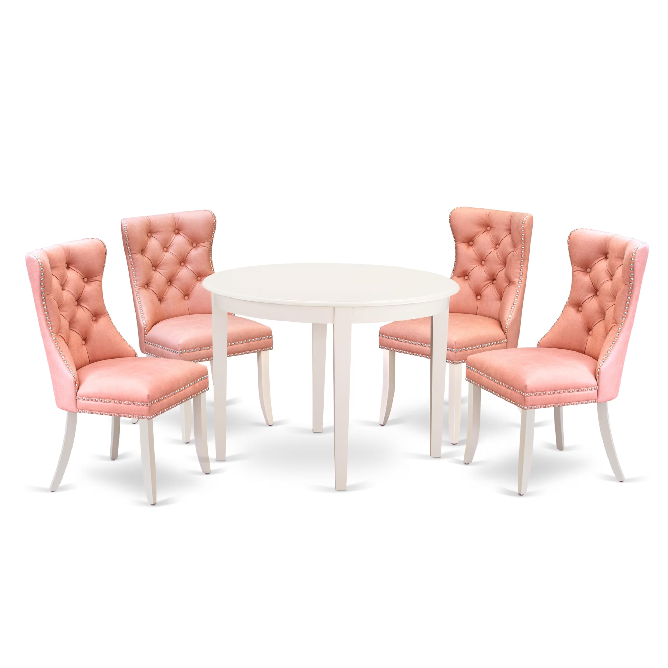 East West Furniture BODA5-WHI-23 5 Piece Dining Room Furniture Set Contains a Round Dining Table and 4 Upholstered Parson Chairs, 42x42 Inch, linen white