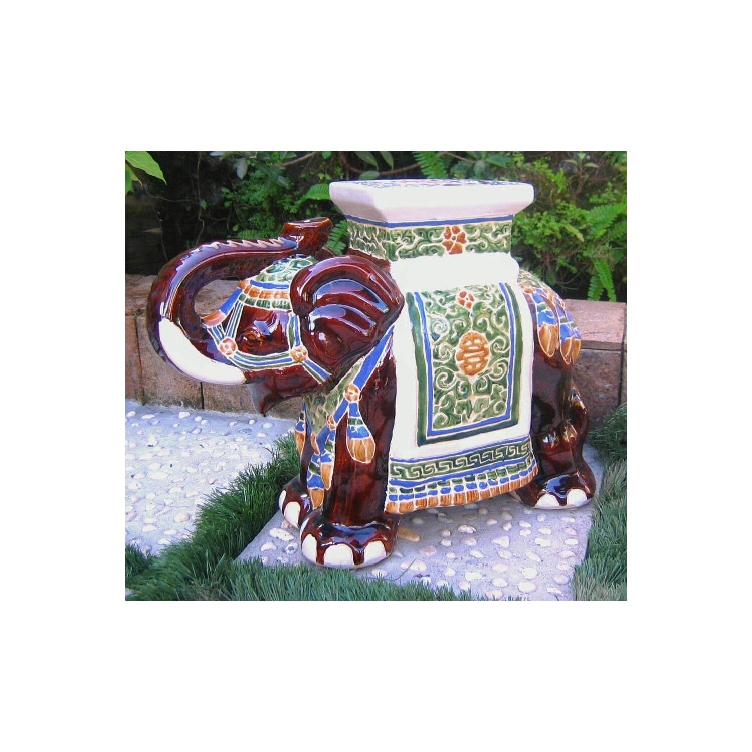 Large Porcelain Elephant Stool - Brown