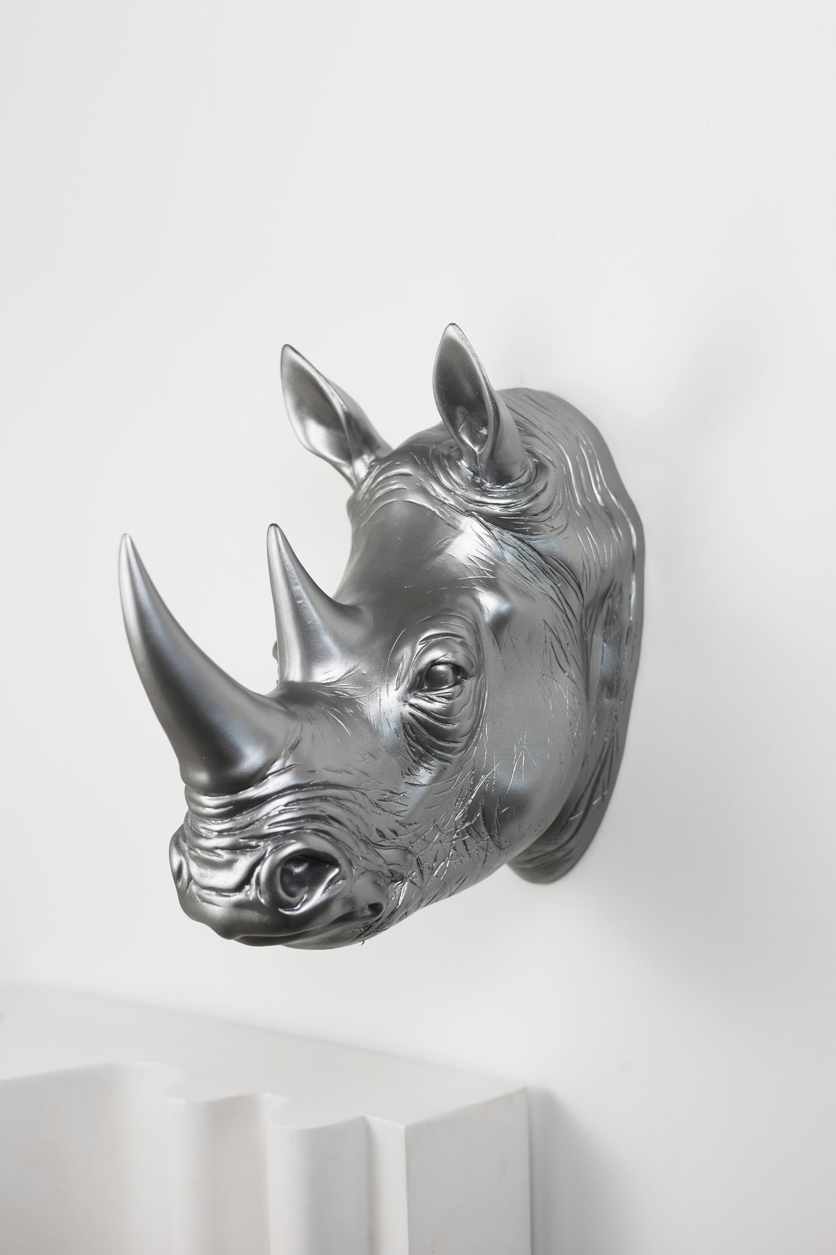 Hi-Line Gift Ltd 75642-B-SL Rhinoceros Head Wall Mount Art Silver Color