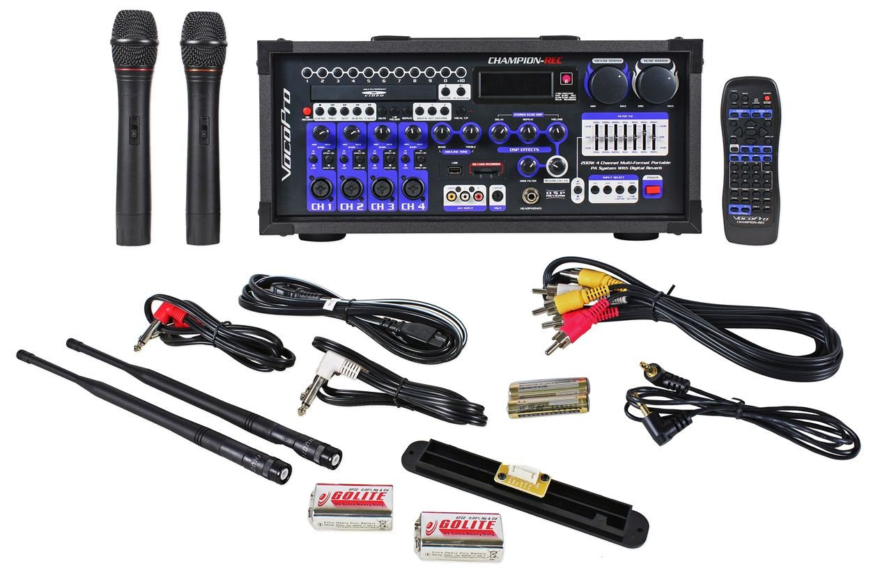 CHAMPION-REC-4 200W Multi-Format Portable P.A. System with Digital Recorder / VHF Wireless Mic System