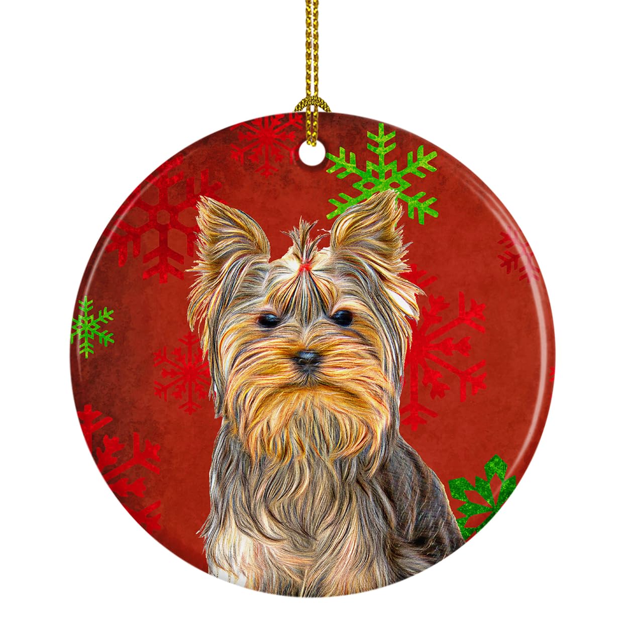 Red Snowflakes Holiday Christmas Yorkie / Yorkshire Terrier Ceramic Ornament KJ1184CO1