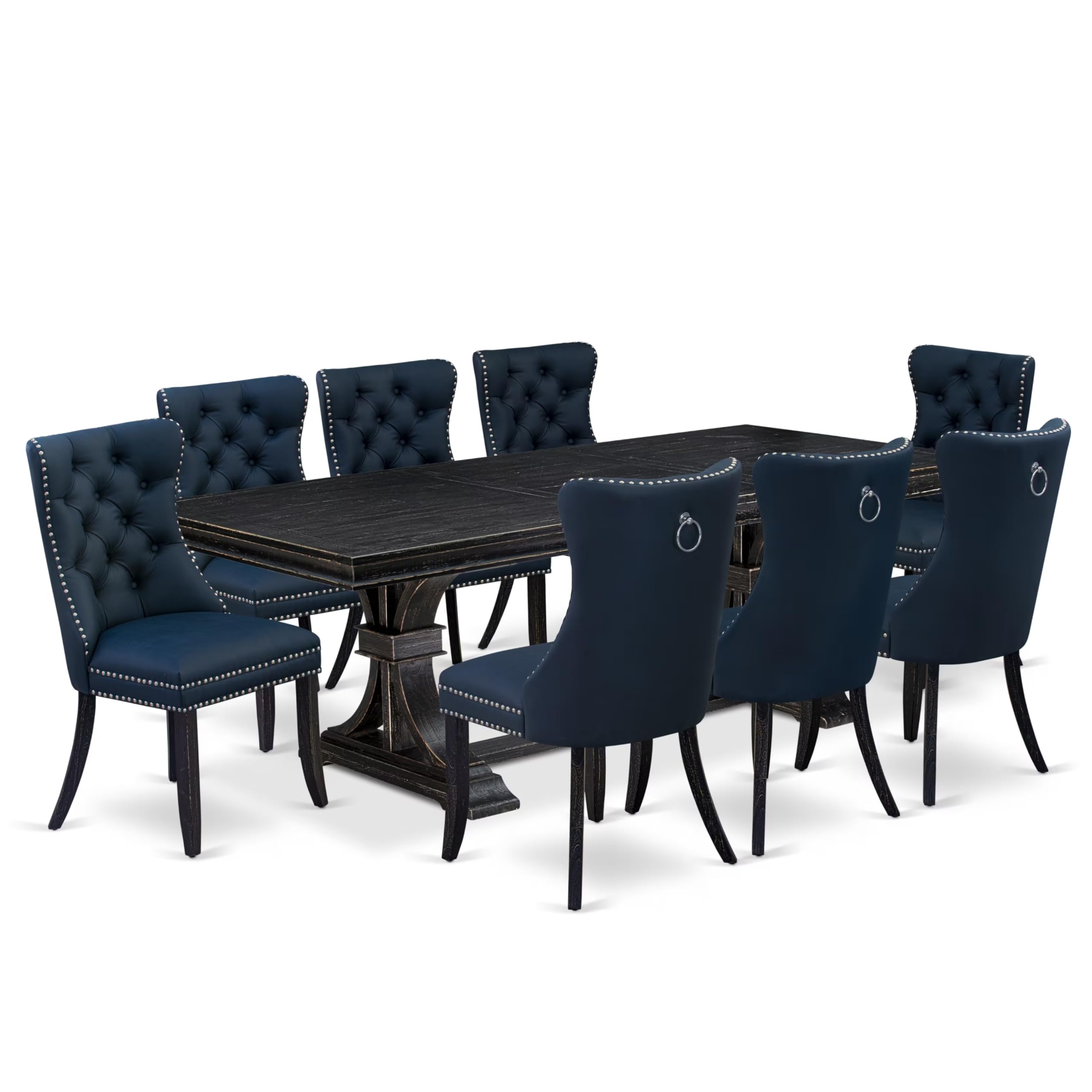 9 piece kitchen set includes a dining table and 8 Faux Leather dining Chairs
