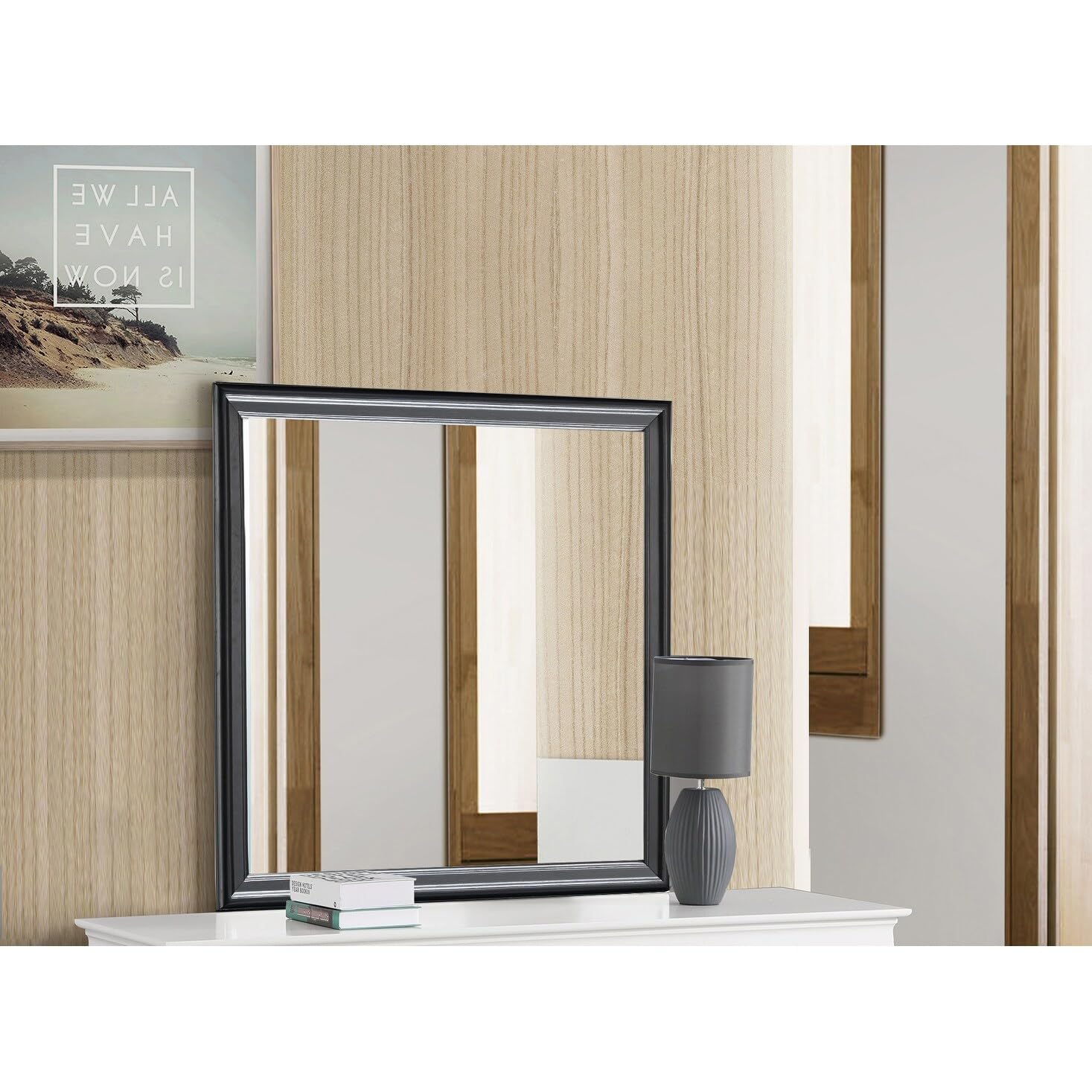 38 in. x 38 in. Classic Square Wood Framed Dresser Mirror