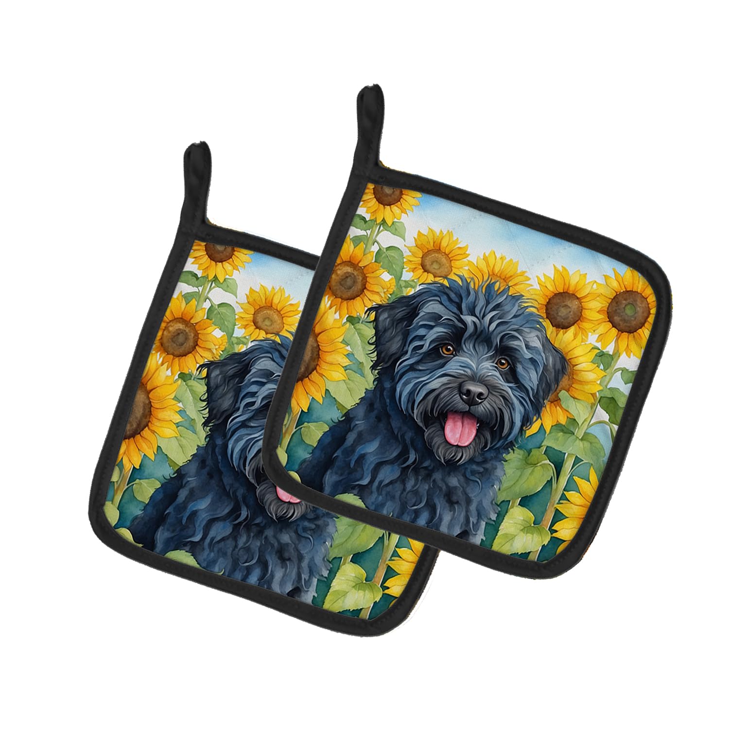 Puli in Sunflowers Pair of Pot Holders