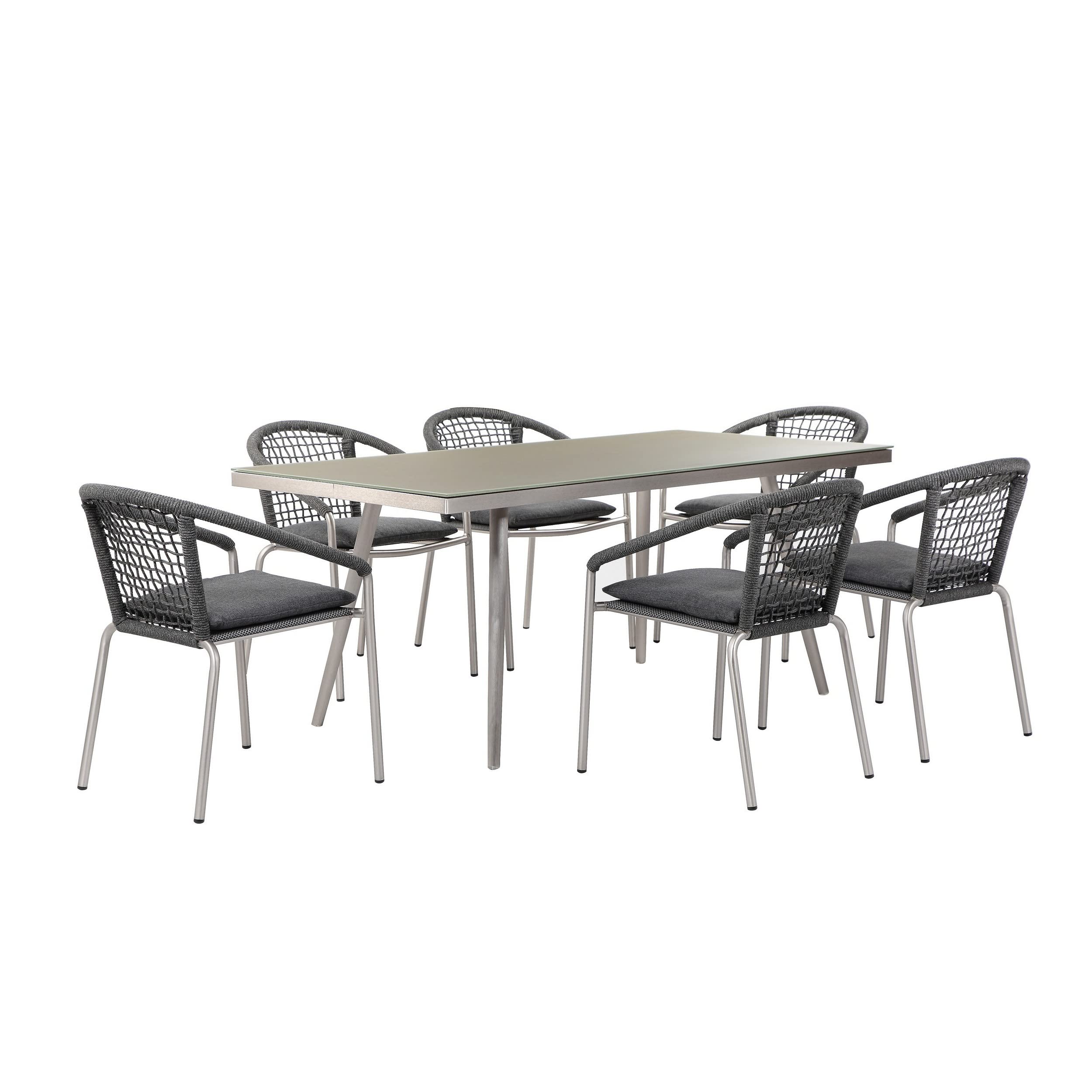 Phil 7 Piece Dining Set, Slate Gray Woven Rope, Sturdy Aluminum Frames