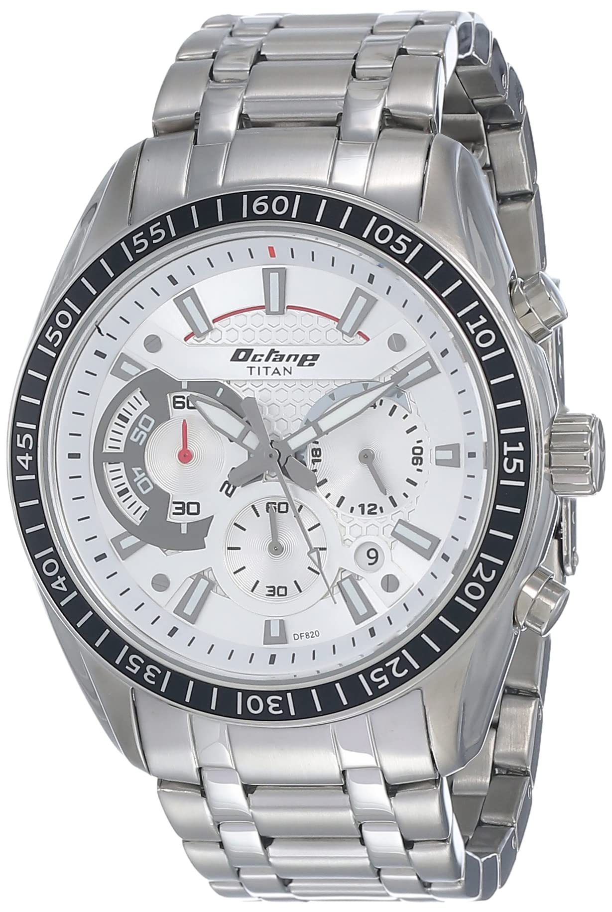 Titan Octane Quartz Chronograph Silver Dial Silver Stainless Steel Strap Watch For Men - NT90077KM01