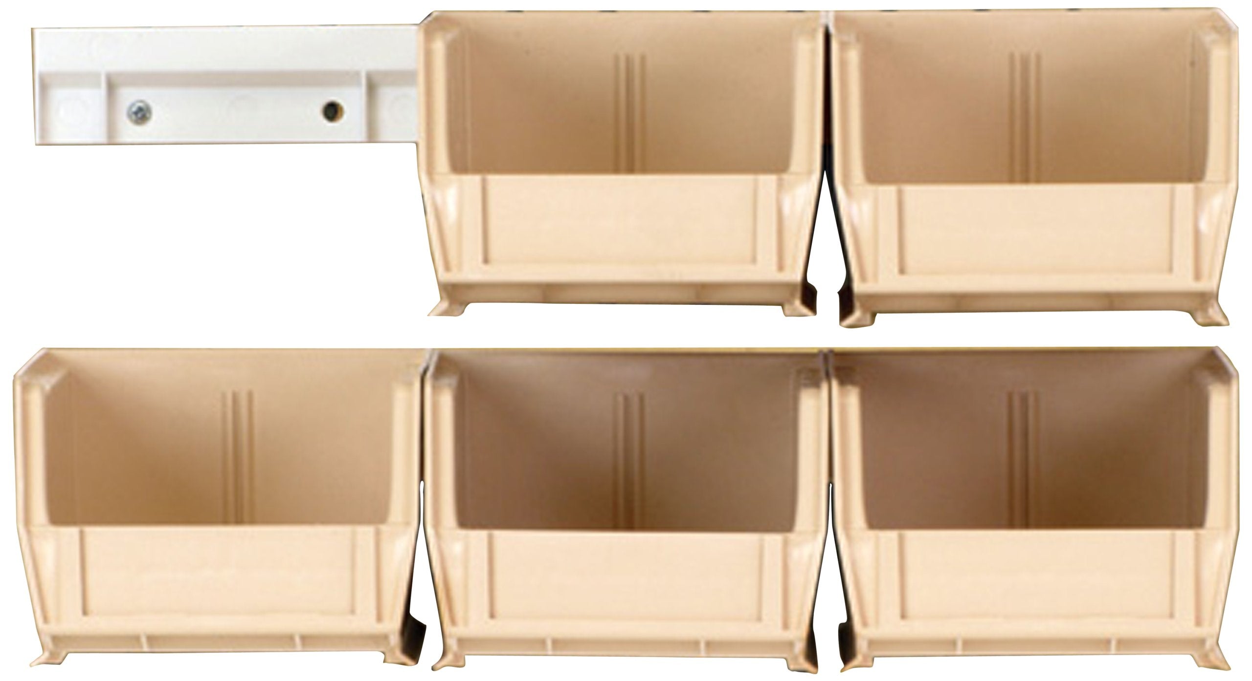 Hang-n-Stack Bin,  package, includes: (6) 5-3/8L x 4-1/8?? x 3?? (QUS210) ivory bin and (2) bin rails