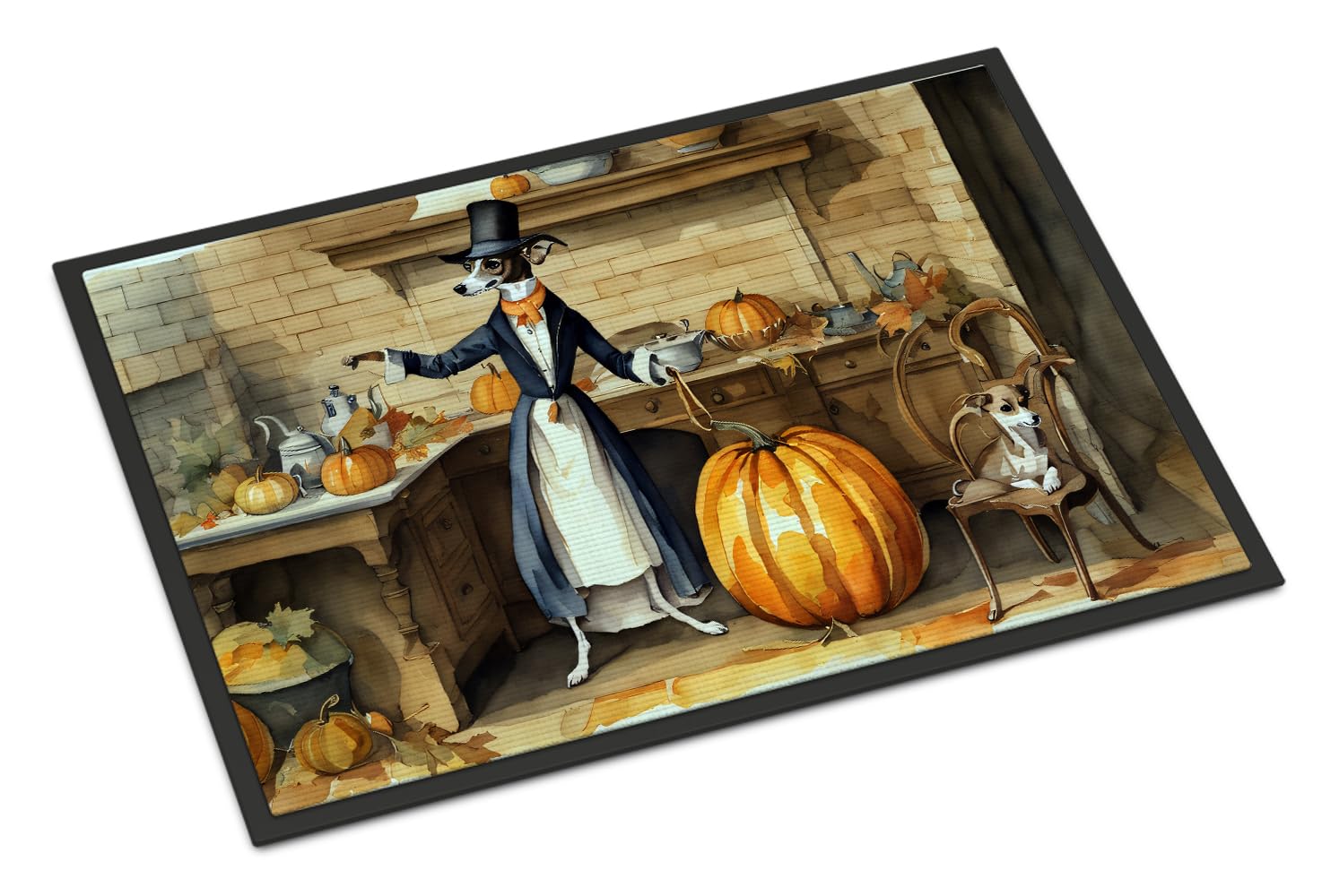 Carolines Treasures DAC1781MAT Italian Greyhound Fall Kitchen Pumpkins Doormat 18x27 Front Door Mat Indoor Outdoor Rugs for Entryway, Non Slip Washable Low Pile, 18H X 27W