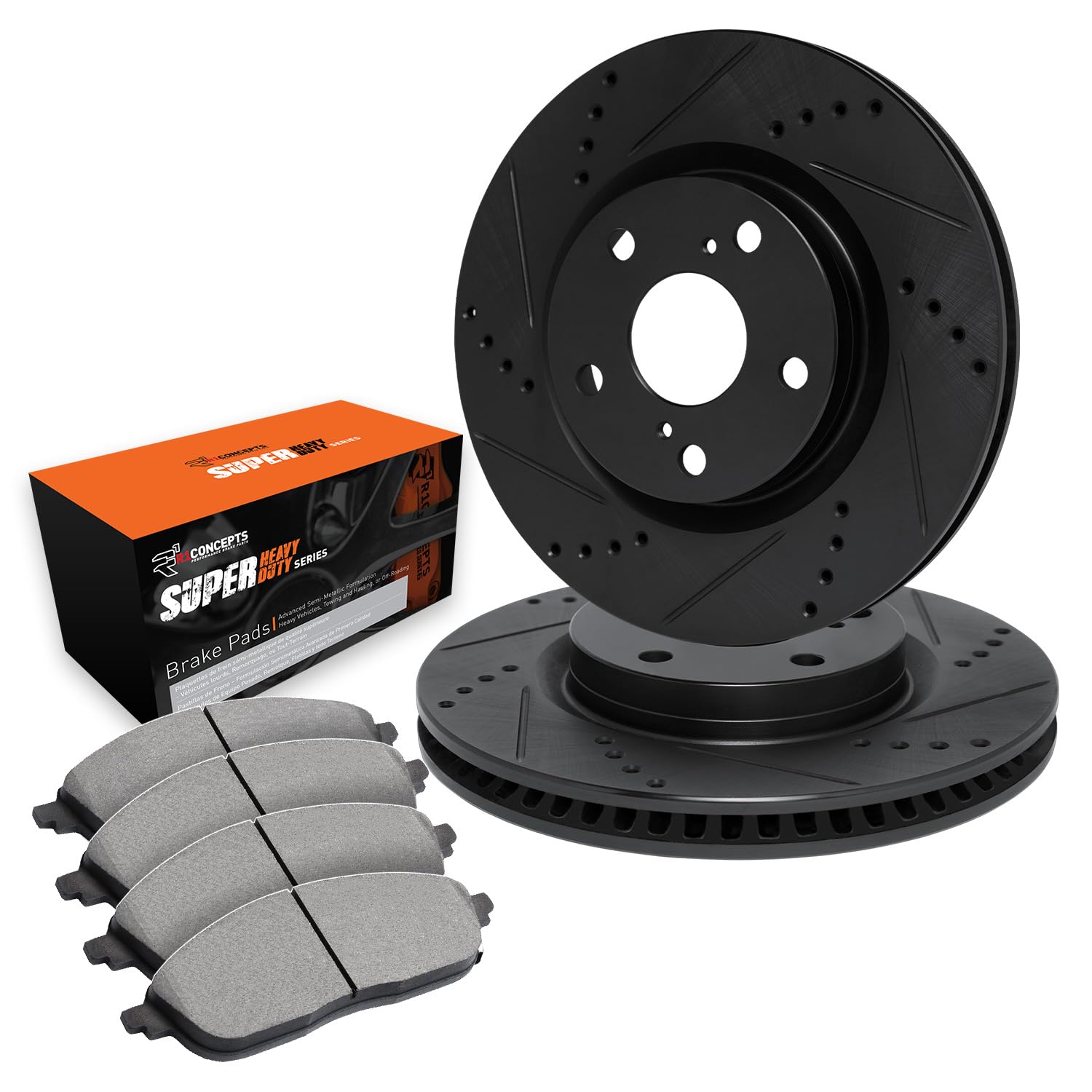 R1 Concepts Drilled and Slotted Black Disc Brake Rotor Set with Super Duty Pads WHXN1-47015