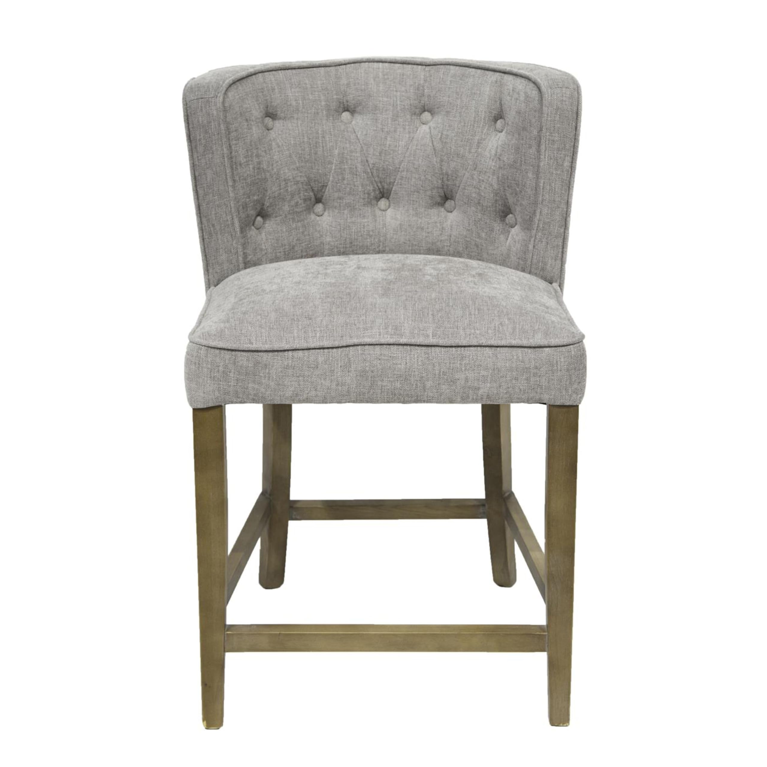 Cly Counter Stool Chair, Soft Light Gray Fabric, Graywash Solid Wood