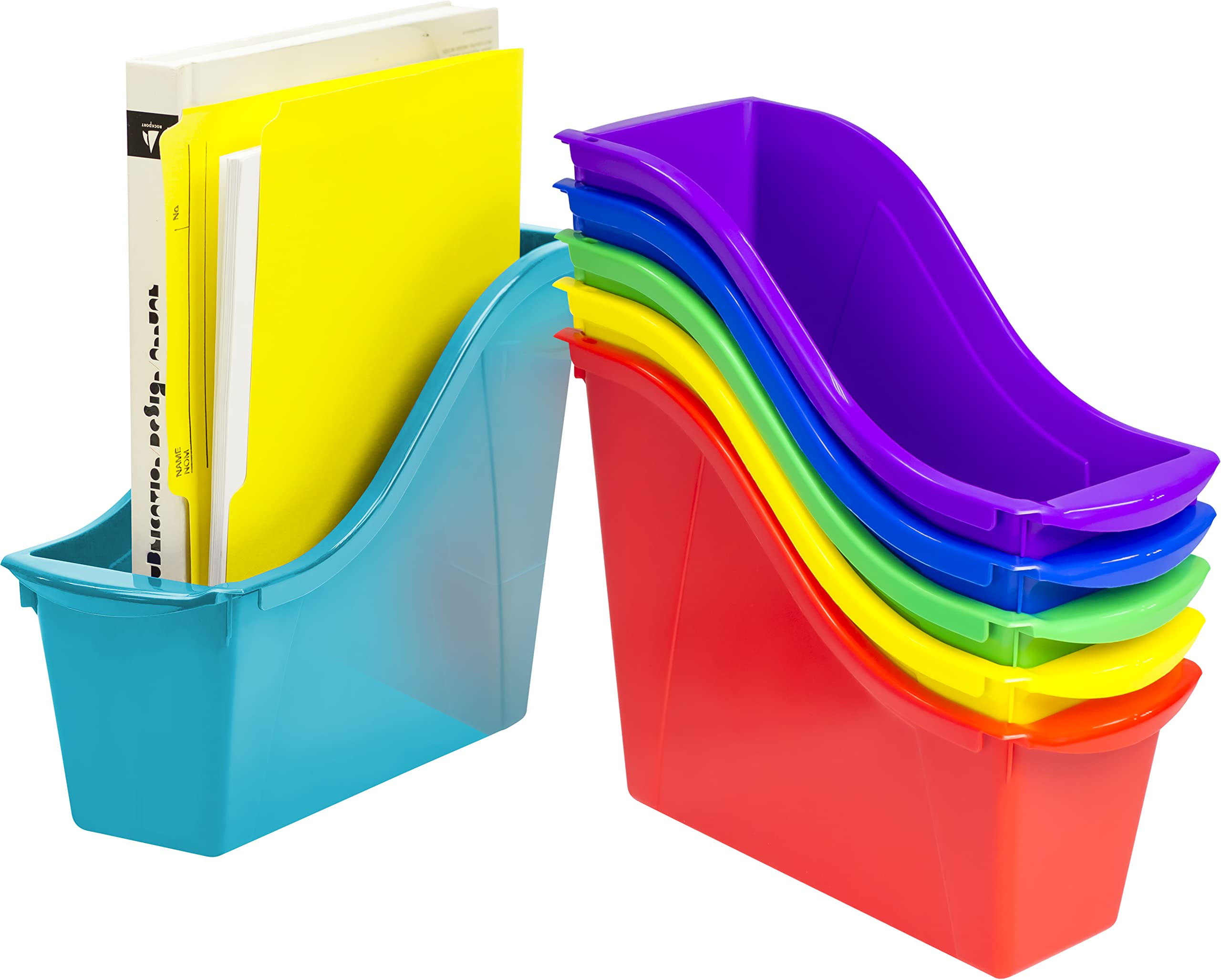 Storex 70113U06C Small Book Bin, 11.75 X 4.5 X 8.5 Inches, Assorted Colors, Color Assortment Will Vary, Case Of 6, Multicolor, Classroom Assortment