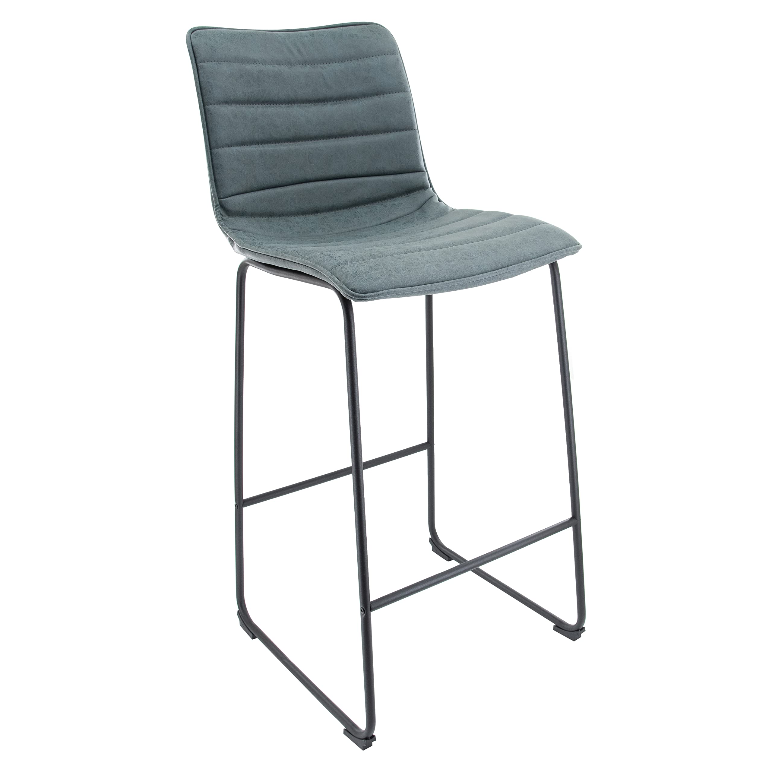 Leisuremod Brooklyn 29.9 Modern Leather Bar Stool Kitchen Island Stools With Black Iron Base & Footrest (Peacock Blue)