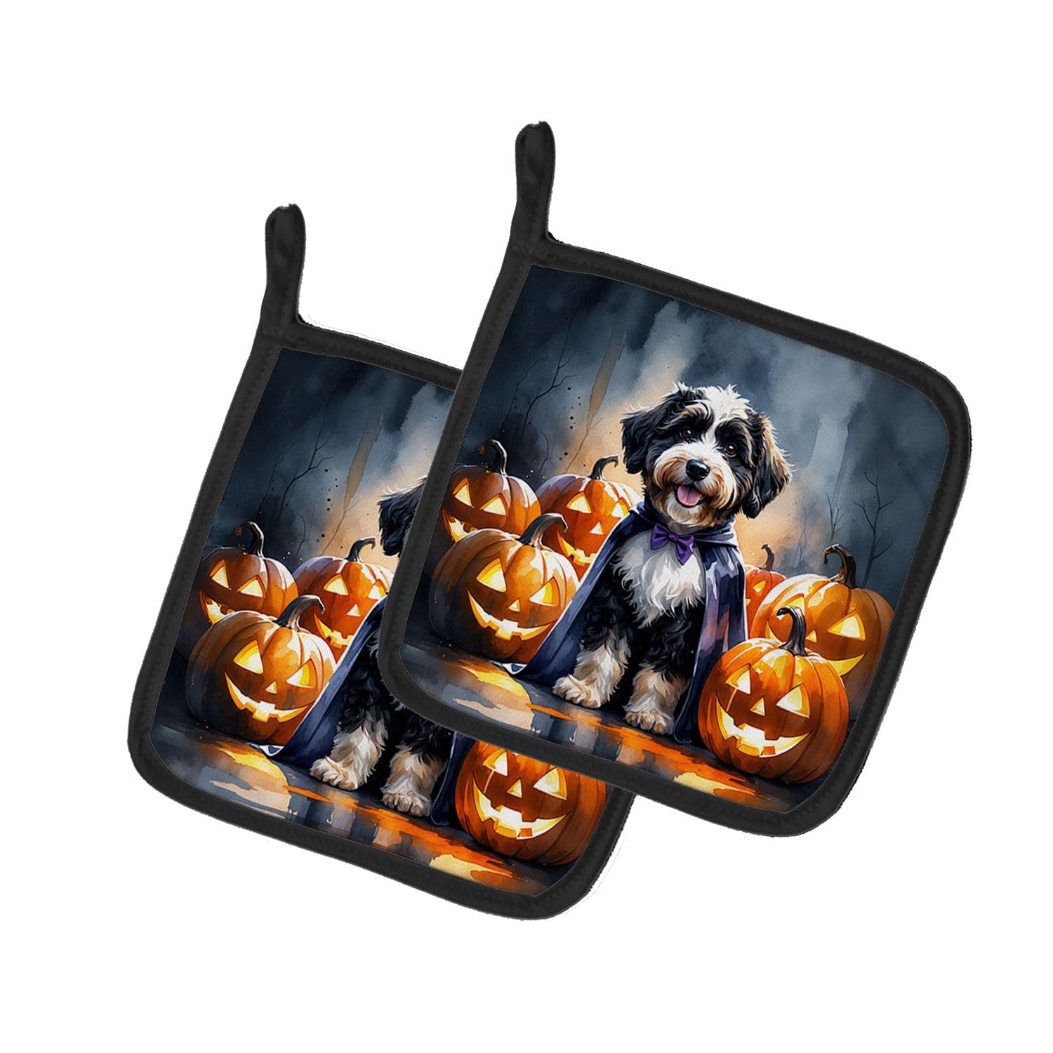 Carolines Treasures Bernedoodle Puppy Halloween Pair of Pot Holders Kitchen Heat Resistant Pot Holders Sets Oven Hot Pads for Cooking Baking BBQ, 7 1/2 x 7 1/2