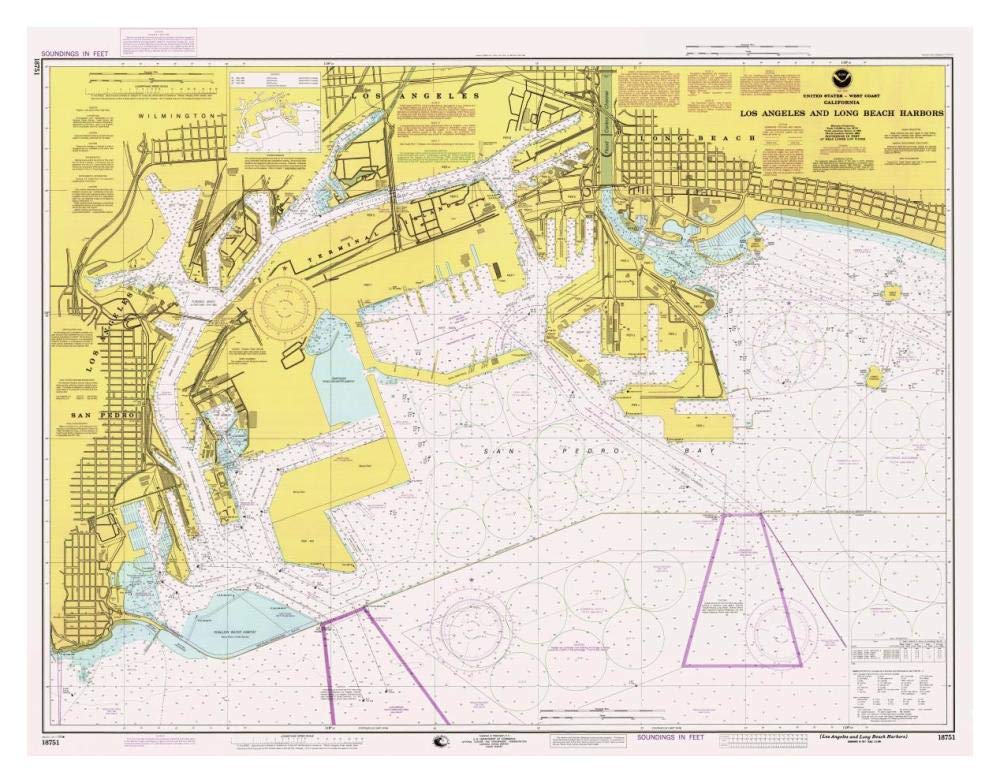 Nautical Chart - Los Angeles and Long Beach Harbors ca. 1998-Paper Art-38x30”