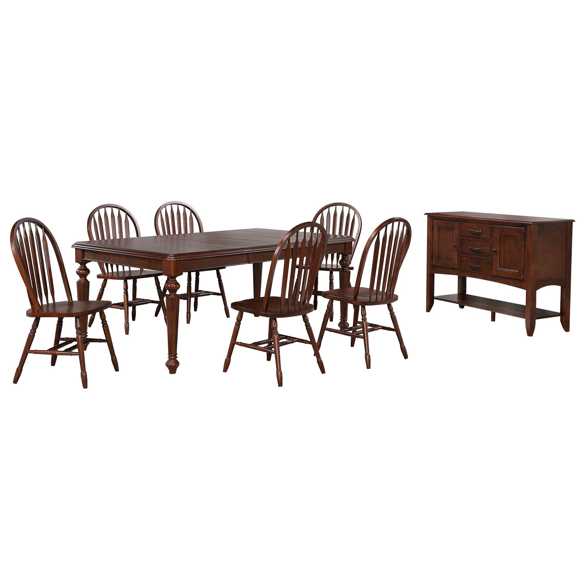 Sunset Trading Andrews 8 Piece 76 Rectangular Extendable Butterfly Dining Table Set | Sideboard with Large Display Shelf 3 Drawers 2 Storage Cabinets | Chestnut Brown Wood | Seats 8”