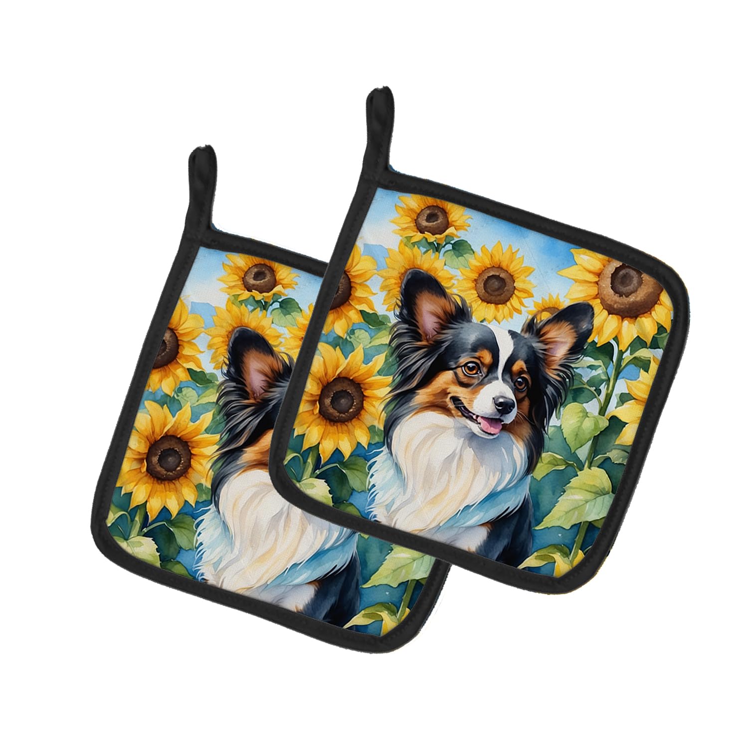 Papillon in Sunflowers Pair of Pot Holders