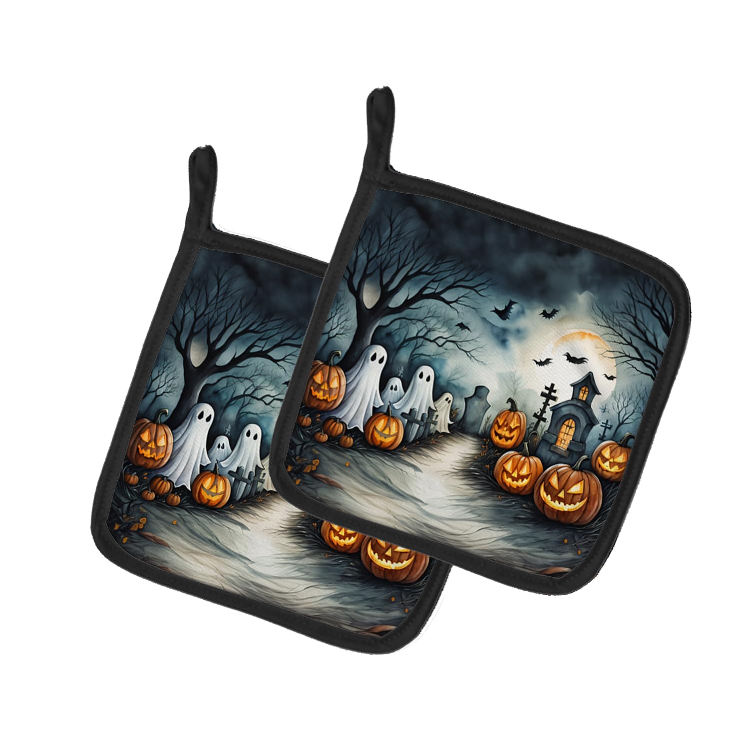Ghosts Spooky Halloween Pair of Pot Holders