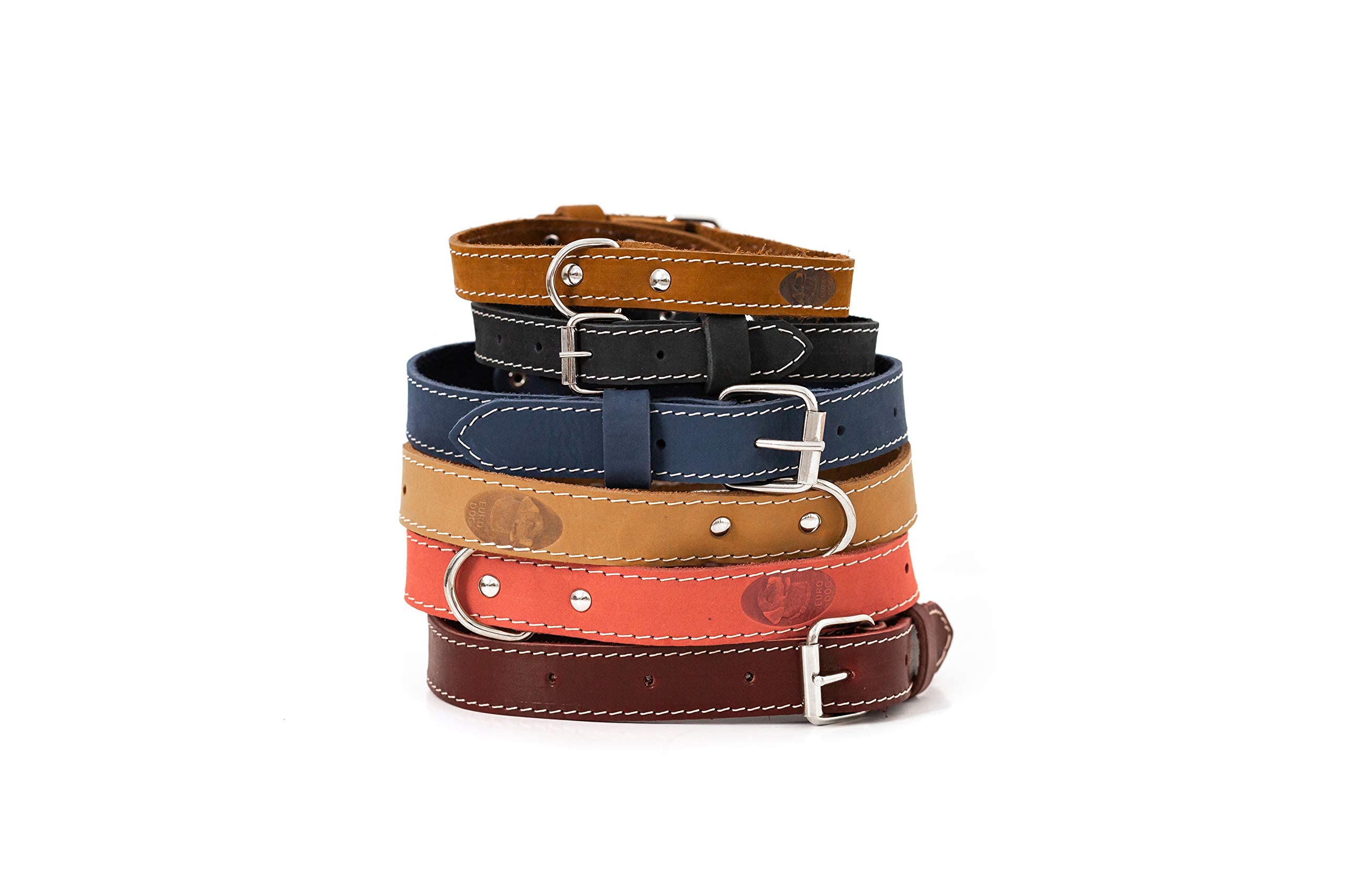 Luxury Traditional XXL Tan Soft Leather Collar Width 1 3/8 Range 19” - 25”