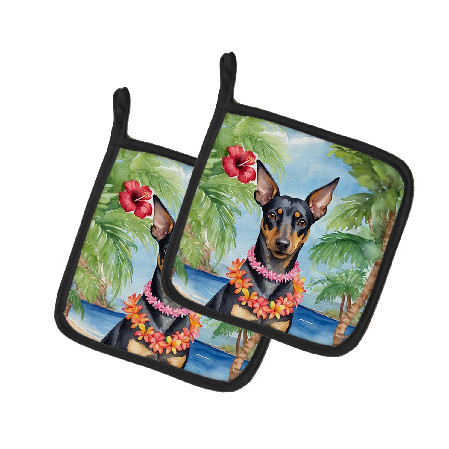 Manchester Terrier Luau Pair of Pot Holders