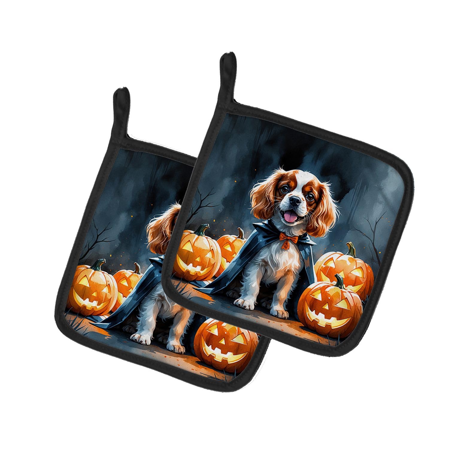 Carolines Treasures Cavalier Spaniel Puppy Halloween Pair of Pot Holders Kitchen Heat Resistant Pot Holders Sets Oven Hot Pads for Cooking Baking BBQ, 7 1/2 x 7 1/2