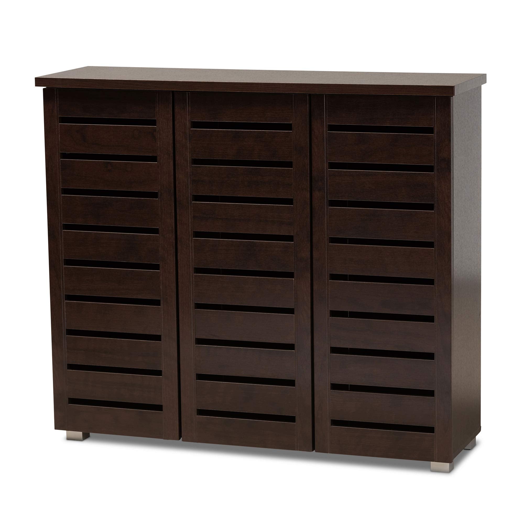 Baxton Studio Adalwin Modern and Contemporary 3-Door Dark Brown Wooden Entryway Shoes Storage Cabinet