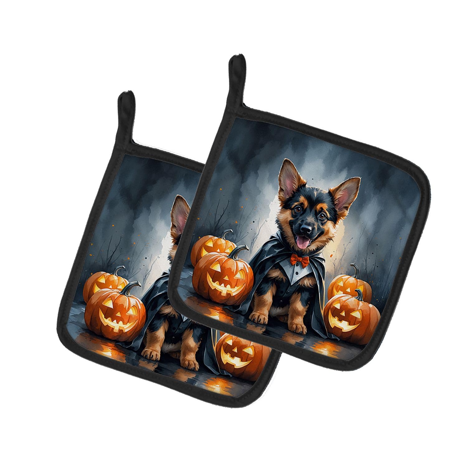 Carolines Treasures German Shepherd Puppy Halloween Pair of Pot Holders Kitchen Heat Resistant Pot Holders Sets Oven Hot Pads for Cooking Baking BBQ, 7 1/2 x 7 1/2
