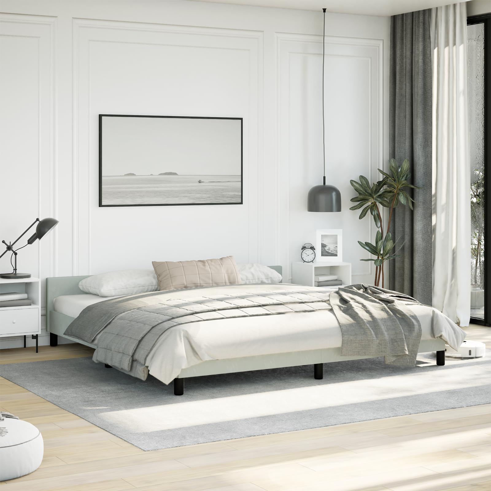 vidaXL Bed Frame with Headboard Light Gray 76x79.9??King Velvet