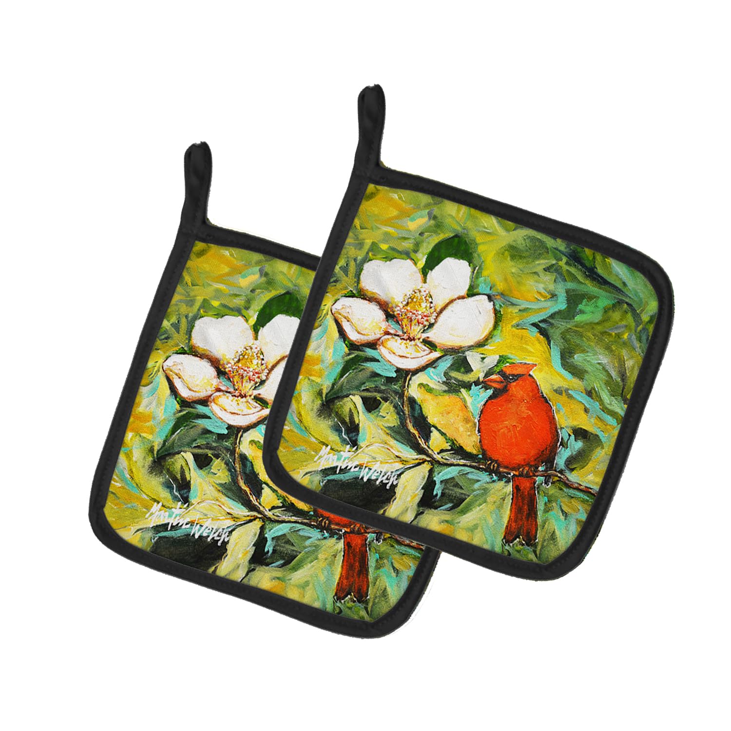 Cardinal with Magnolia Pair of Pot Holders