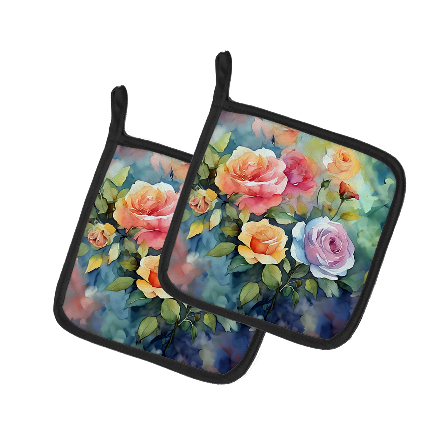 Roses in Watercolor Pair of Pot Holders